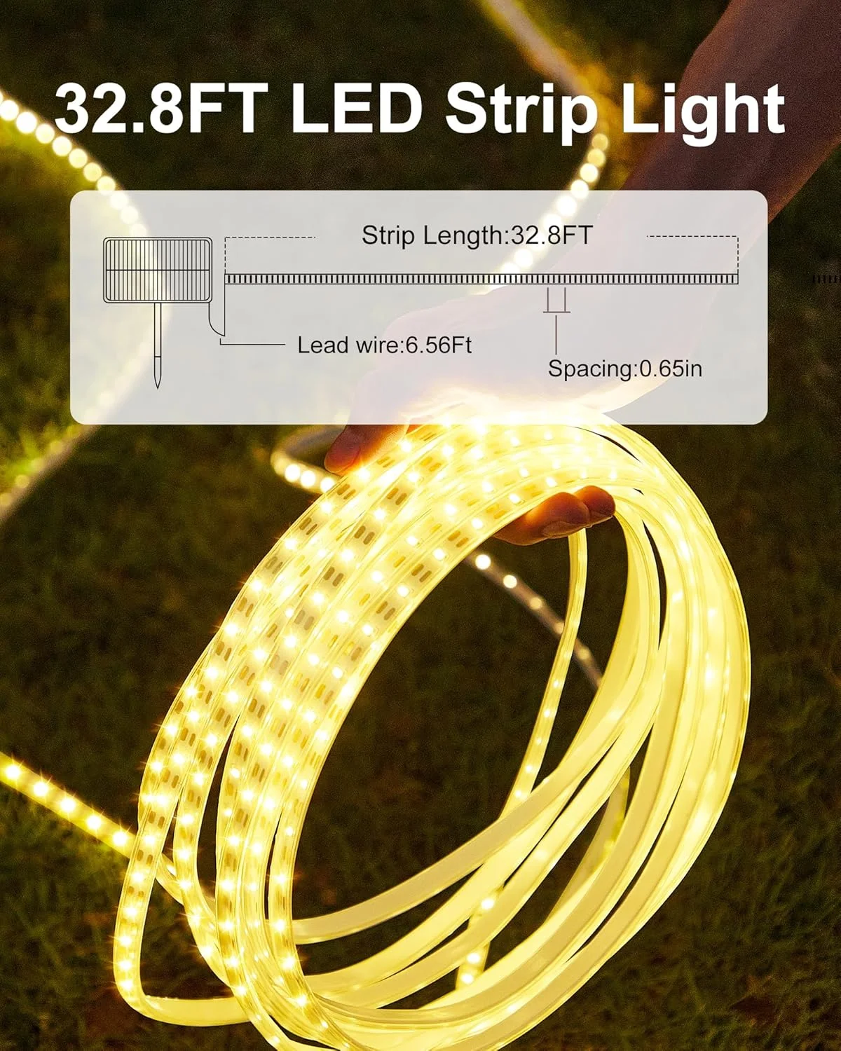 چراغ نواری LED خورشیدی LIFENGSOLER به طول 10 متر، سفید گرم، 600 LED، با قابلیت تغذیه از طریق خورشید و USB، دارای ریموت کنترل و قابلیت تنظیم نور، ضد آب IP65، مناسب برای تزئین آلاچیق، بالکن، استخر و عرشه چراغ نواری LED خورشیدی LIFENGSOLER به طول 10 متر، سفید گرم، 600 LED، با قابلیت تغذیه از طریق خورشید و USB، دارای ریموت کنترل و قابلیت تنظیم نور، ضد آب IP65، مناسب برای تزئین آلاچیق، بالکن، استخر و عرشه