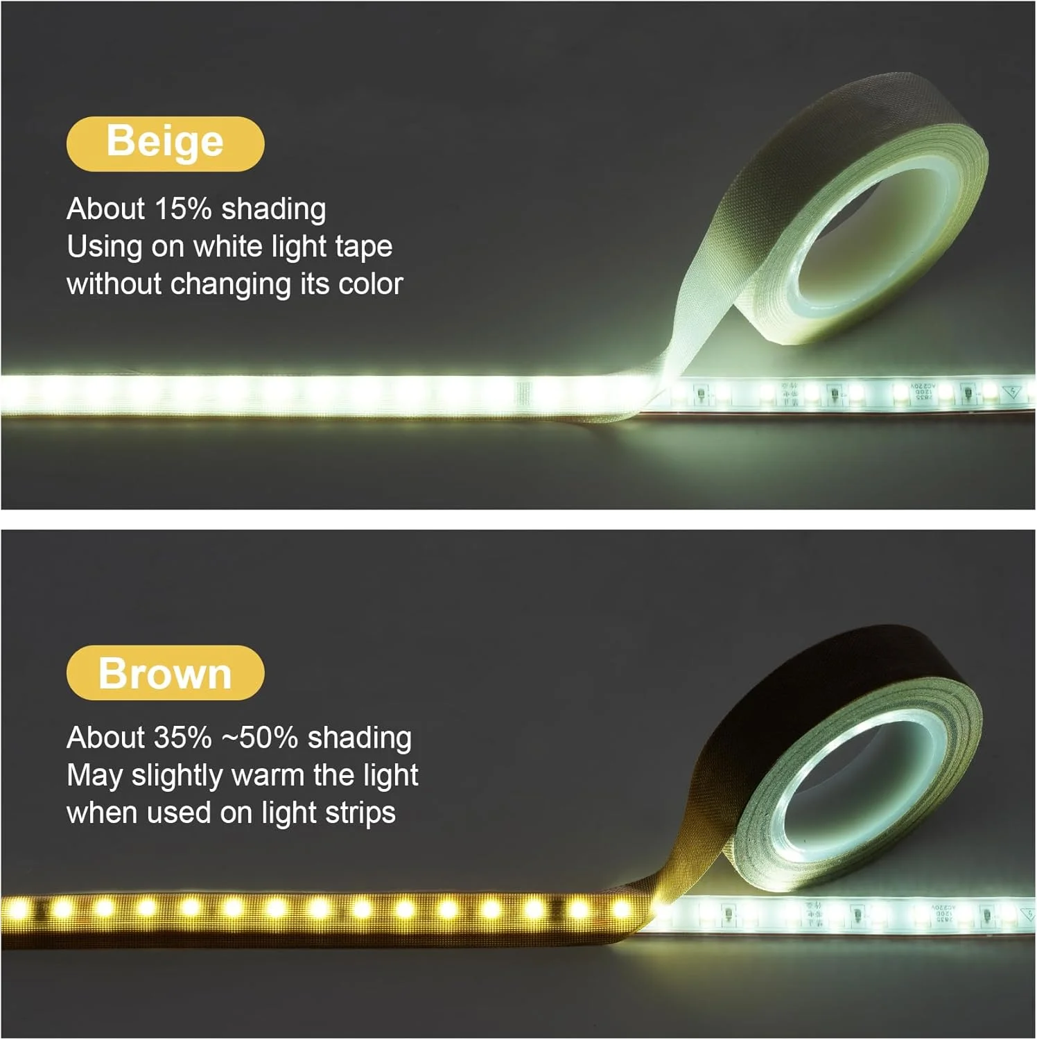 نوار چسب مات کننده نور LED Meking، 2 عددی، 1.5 سانتی متر × 10 متر، نوار کم نور کننده نور برای نرم کردن نور، سفید و قهوه ای نوار چسب مات کننده نور LED Meking، 2 عددی، 1.5 سانتی متر × 10 متر، نوار کم نور کننده نور برای نرم کردن نور، سفید و قهوه ای