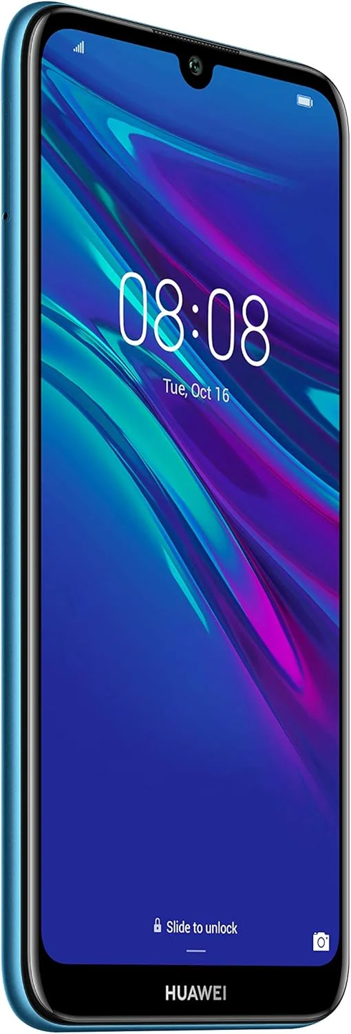 گوشی هوشمند Huawei Y6 2019 با حافظه 32 گیگابایت، صفحه نمایش 6.09 اینچی FullView Dewdrop، دوربین 13 مگاپیکسلی، اندروید 9.0، موبایل بدون سیم کارت، نسخه انگلستان، آبی یاقوتی