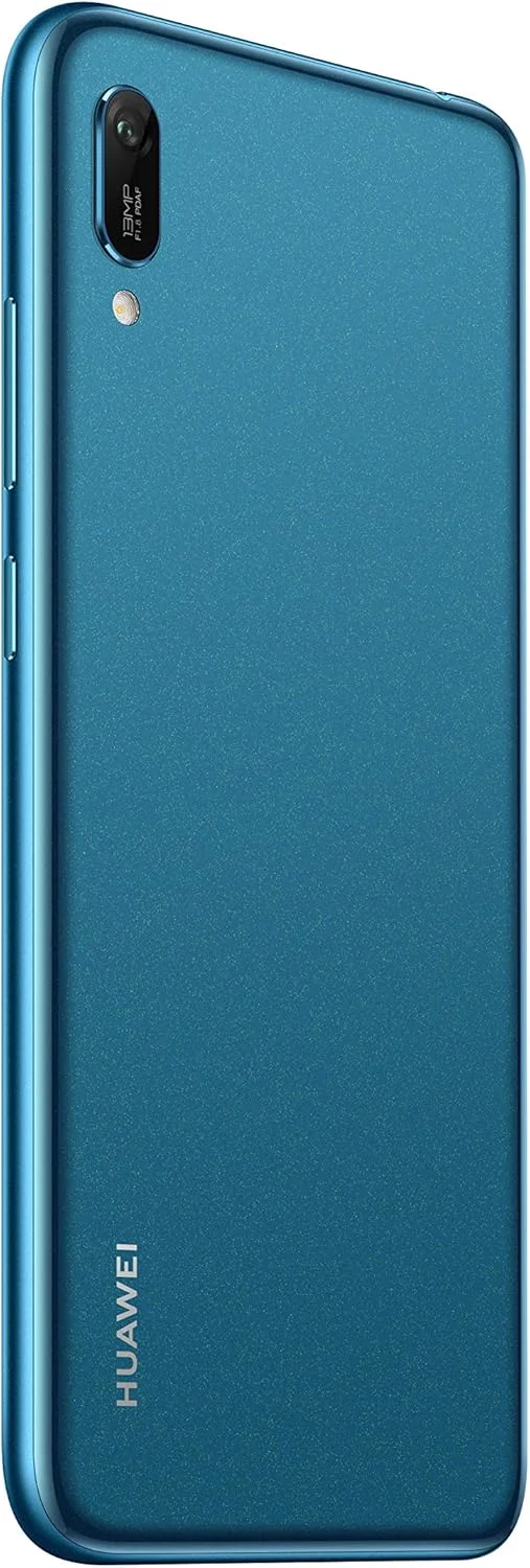 گوشی هوشمند Huawei Y6 2019 با حافظه 32 گیگابایت، صفحه نمایش 6.09 اینچی FullView Dewdrop، دوربین 13 مگاپیکسلی، اندروید 9.0، موبایل بدون سیم کارت، نسخه انگلستان، آبی یاقوتی