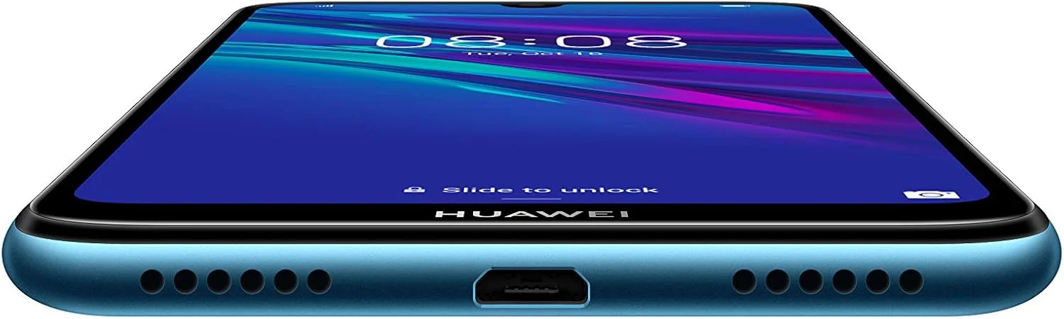 گوشی هوشمند Huawei Y6 2019 با حافظه 32 گیگابایت، صفحه نمایش 6.09 اینچی FullView Dewdrop، دوربین 13 مگاپیکسلی، اندروید 9.0، موبایل بدون سیم کارت، نسخه انگلستان، آبی یاقوتی