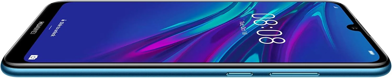 گوشی هوشمند Huawei Y6 2019 با حافظه 32 گیگابایت، صفحه نمایش 6.09 اینچی FullView Dewdrop، دوربین 13 مگاپیکسلی، اندروید 9.0، موبایل بدون سیم کارت، نسخه انگلستان، آبی یاقوتی