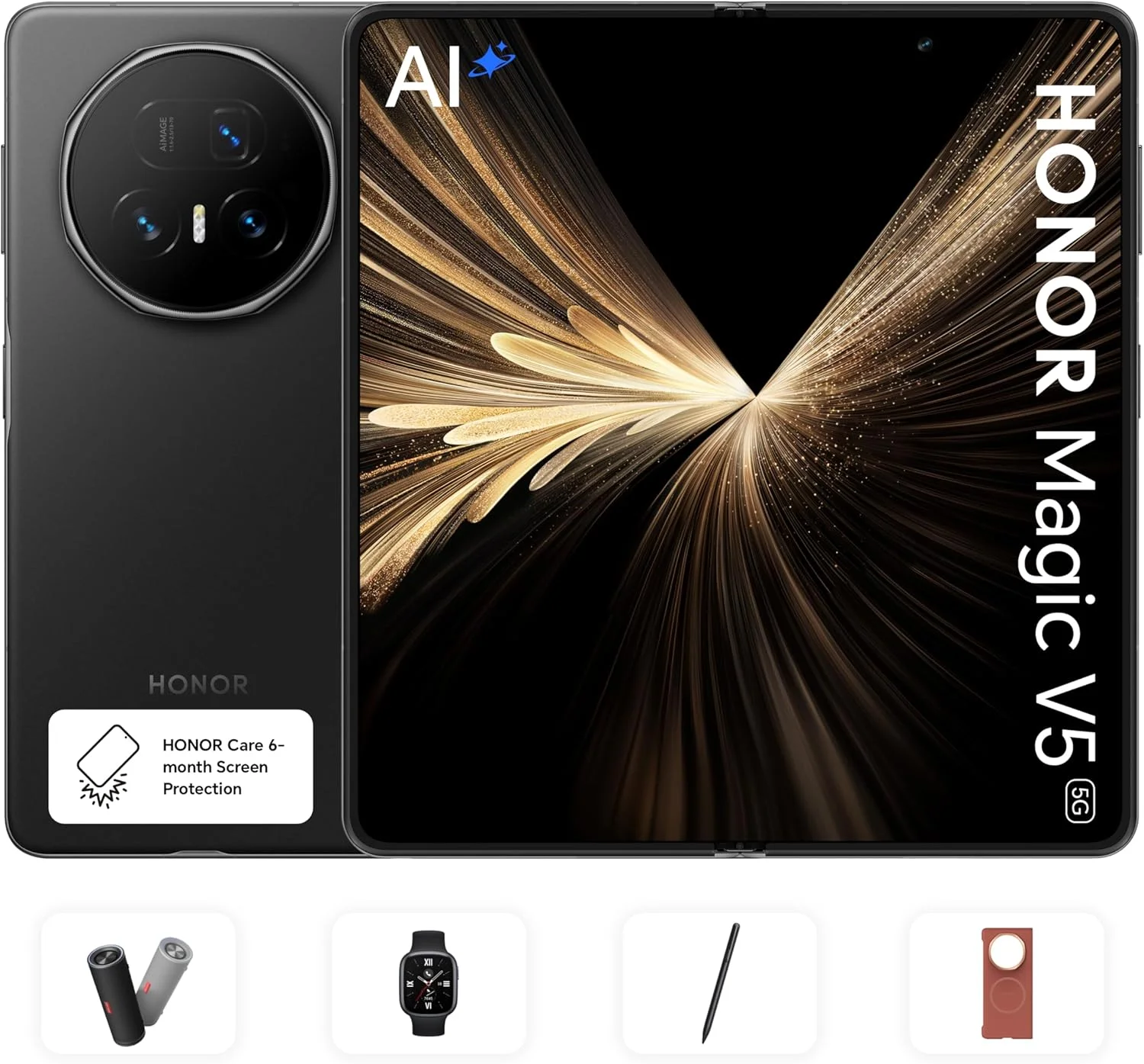 گوشی HONOR Magic V5 با 16 گیگابایت رم و 512 گیگابایت حافظه داخلی، رنگ مشکی، همراه با هدایای رایگان و 6 ماه بیمه صفحه نمایش - نسخه خاورمیانه