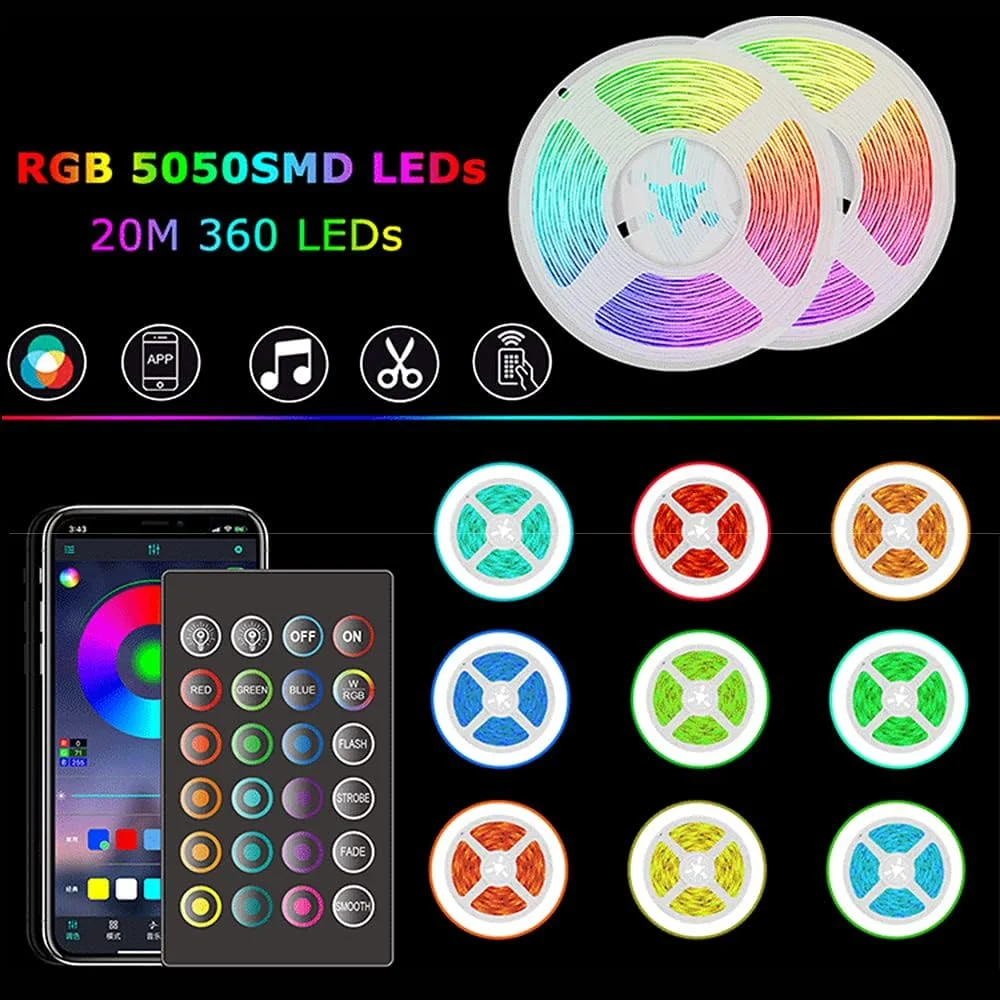 نوار نور ال ای دی Pepisky، نوار نور RGB هوشمند با قابلیت تنظیم نور و موسیقی و کنترل صوتی، 20 متر 360 ال ای دی نوار نور ال ای دی Pepisky، نوار نور RGB هوشمند با قابلیت تنظیم نور و موسیقی و کنترل صوتی، 20 متر 360 ال ای دی