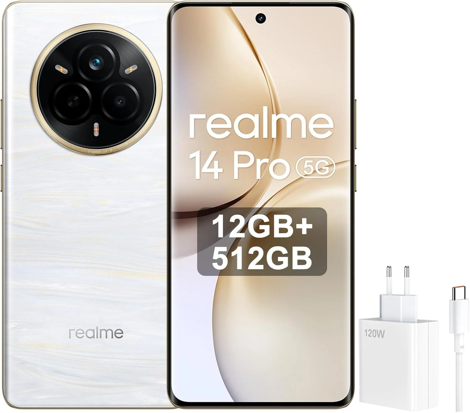 گوشی موبایل Realme 14 Pro دو سیم کارت 512 گیگابایت رام + 12 گیگابایت رم (فقط GSM | بدون CDMA) نسخه بین المللی آنلاک شده کارخانه ای 5G (سفید صدفی)