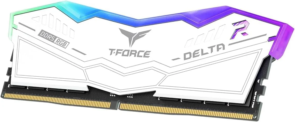 رم دسکتاپ گیمینگ TeamGroup T-Force Delta RGB با ظرفیت 32 گیگابایت، فرکانس 6000 مگاهرتز، CL38، DDR5، پشتیبانی از Intel XMP 3.0 و AMD Expo (سفید) - FF4D532G6000HC38A01