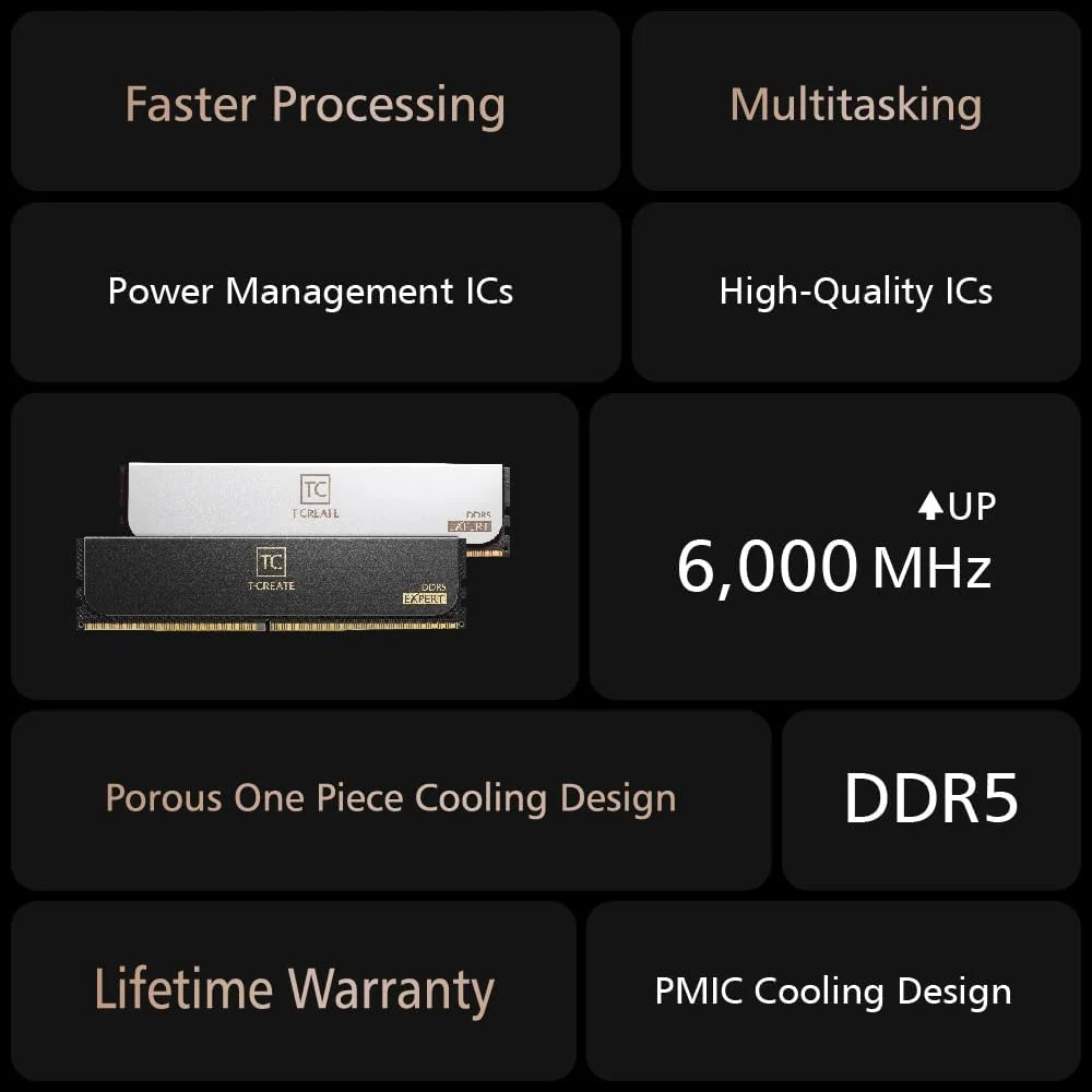 کیت رم دسکتاپ 32 گیگابایتی TEAMGROUP T-Create Expert Overclocking 10L DDR5 (2x16GB) 6000MHz (PC5-48000) CL38-46-46-76 سازگار با Intel XMP 3.0 و AMD Expo، ماژول حافظه رم سفید - CTCWD532G6000HC38GDC01 کیت رم دسکتاپ 32 گیگابایتی TEAMGROUP T-Create Expert Overclocking 10L DDR5 (2x16GB) 6000MHz (PC5-48000) CL38-46-46-76 سازگار با Intel XMP 3.0 و AMD Expo، ماژول حافظه رم سفید - CTCWD532G6000HC38GDC01
