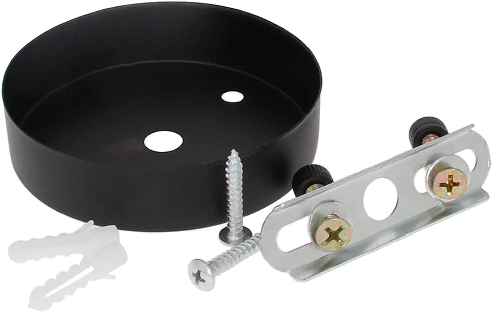 کیت سایبان چراغ سقفی گرد Aicosineg، صفحه سقفی لوستر وینتیج با قلاب، کیت سایبان چراغ آویز رترو با سخت افزار نصب برای آویزان کردن چراغ آویز زنجیری، رنگ مشکی، 8x2 سانتی متر (قطرxارتفاع)