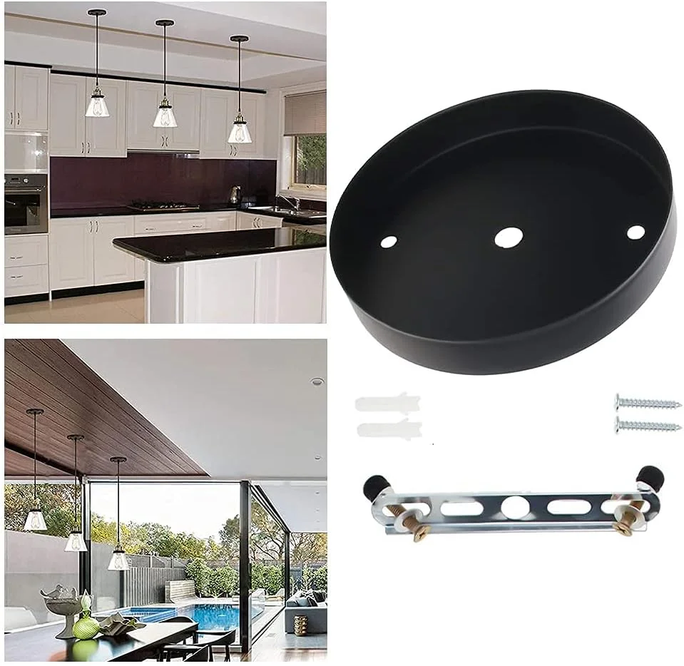 کیت سایبان چراغ سقفی گرد Aicosineg، صفحه سقفی لوستر قدیمی با قلاب، کیت سایبان چراغ آویز رترو با سخت افزار نصب برای آویزان کردن چراغ آویز زنجیری، رنگ مشکی، 8x2 سانتی متر (DxH)