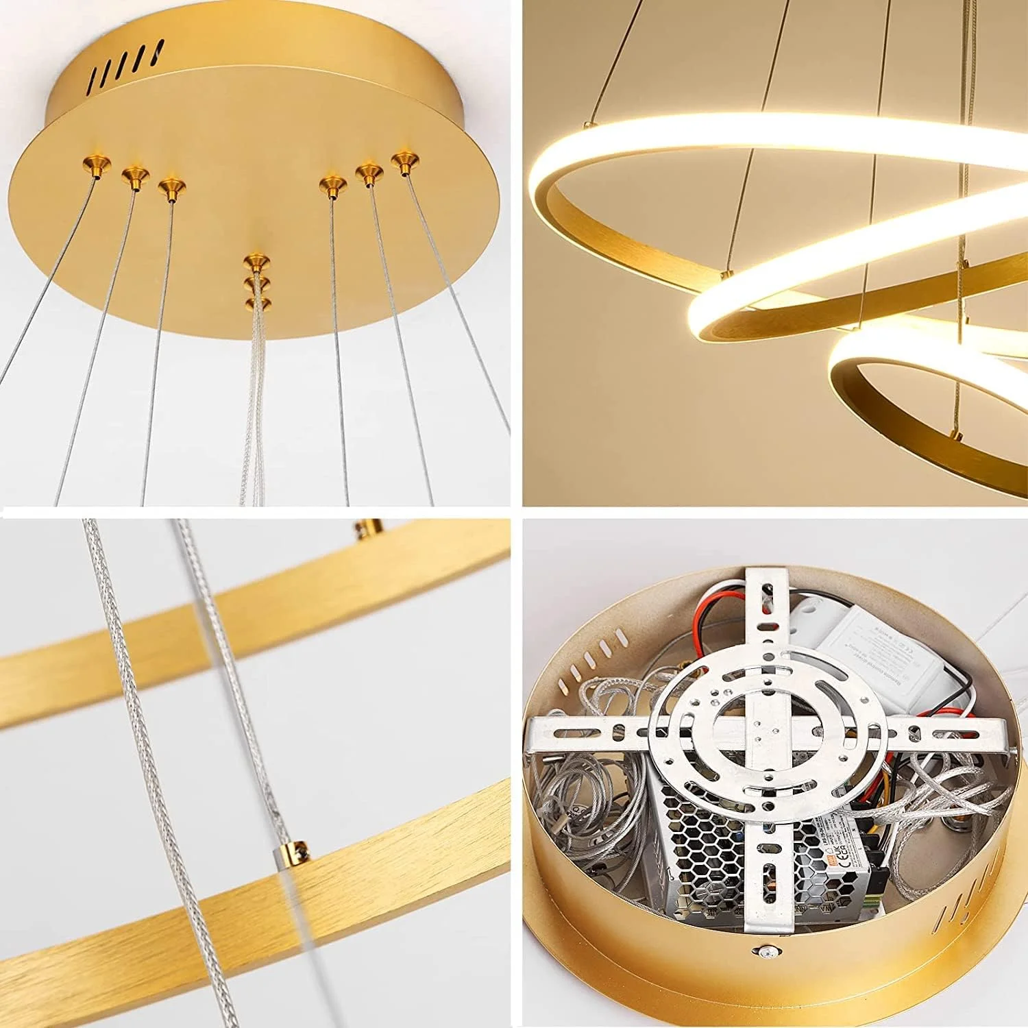 لوستر مدرن LED سه حلقه ای Forrio®، چراغ آویز LED، مناسب برای اتاق نشیمن، آشپزخانه، خانه های روستایی، لوسترهای با ارتفاع قابل تنظیم برای اتاق غذاخوری، اتاق خواب، راهرو (طلایی) لوستر مدرن LED سه حلقه ای Forrio®، چراغ آویز LED، مناسب برای اتاق نشیمن، آشپزخانه، خانه های روستایی، لوسترهای با ارتفاع قابل تنظیم برای اتاق غذاخوری، اتاق خواب، راهرو (طلایی)