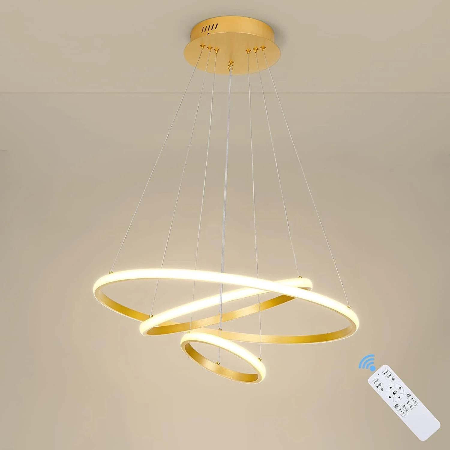 لوستر مدرن LED سه حلقه ای Forrio®، چراغ آویز LED، مناسب برای اتاق نشیمن، آشپزخانه، خانه های روستایی، لوسترهای با ارتفاع قابل تنظیم برای اتاق غذاخوری، اتاق خواب، راهرو (طلایی) لوستر مدرن LED سه حلقه ای Forrio®، چراغ آویز LED، مناسب برای اتاق نشیمن، آشپزخانه، خانه های روستایی، لوسترهای با ارتفاع قابل تنظیم برای اتاق غذاخوری، اتاق خواب، راهرو (طلایی)