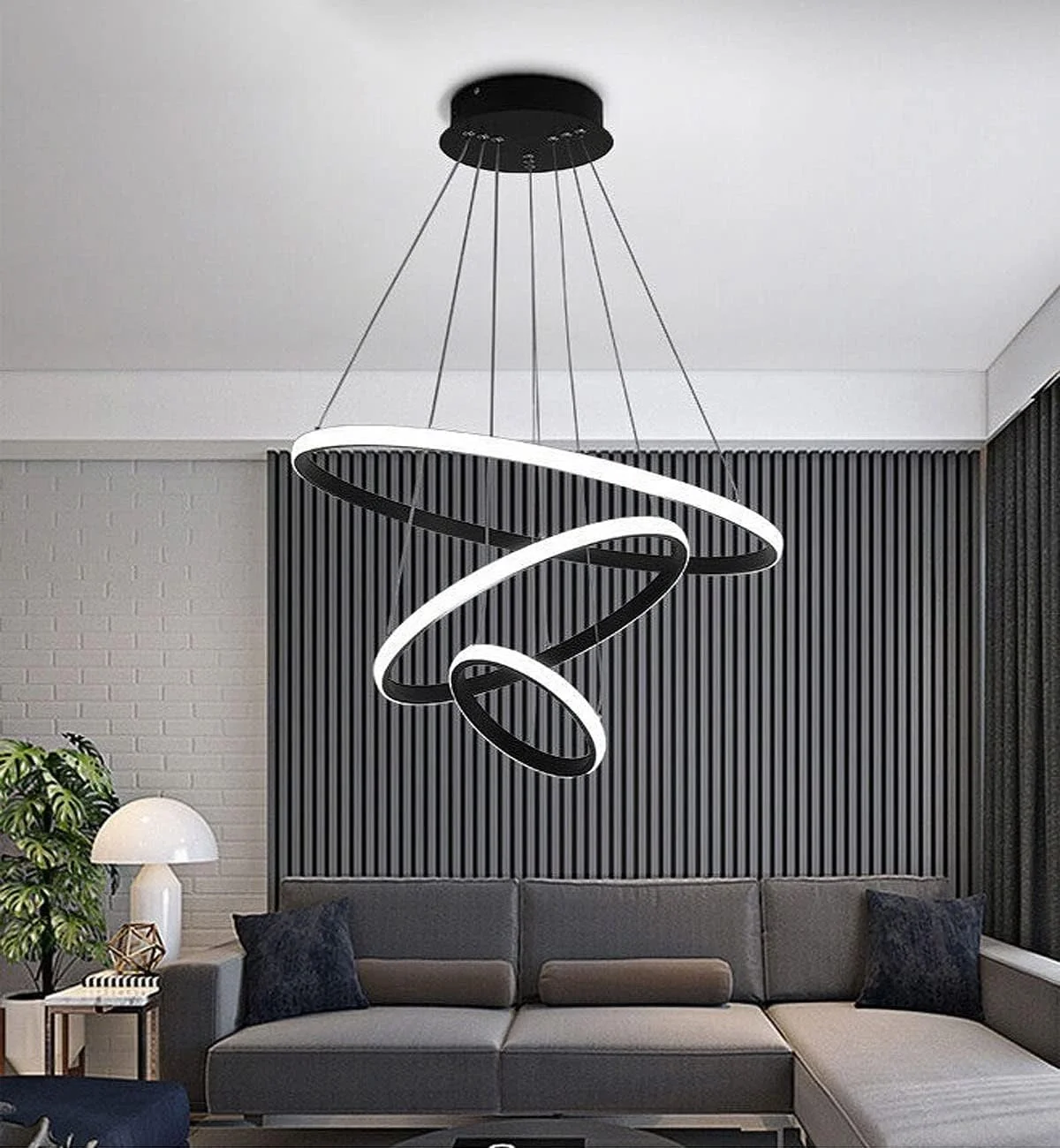 چراغ آویز مدرن و هوشمند C&C Home، لوستر LED سه حلقه ای، چراغ آویز سقفی دایره ای معاصر با قابلیت تنظیم نور و 3 رنگ در یک (سفید، گرم، طبیعی)، 60 وات