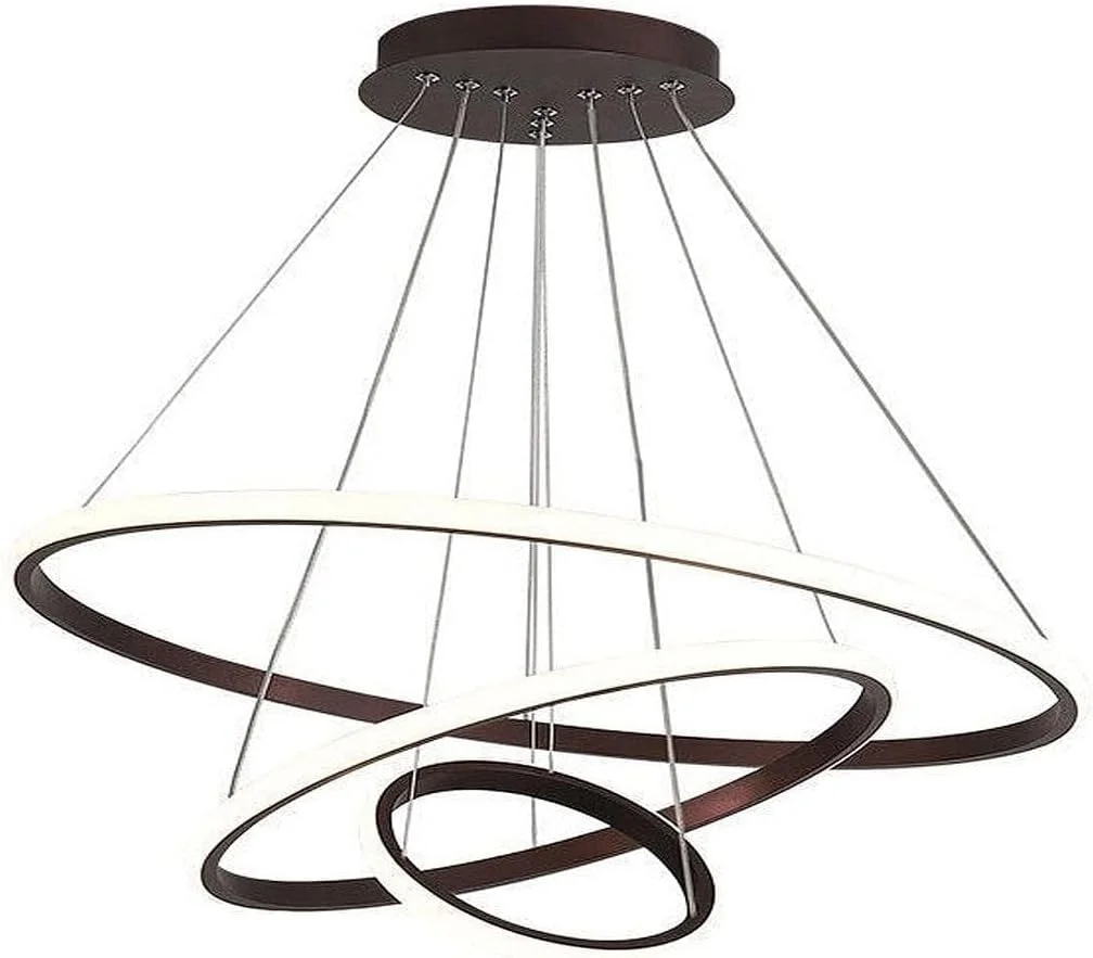 چراغ آویز مدرن و هوشمند C&C Home، لوستر LED سه حلقه ای، چراغ آویز سقفی دایره ای معاصر با قابلیت تنظیم نور و 3 رنگ در یک (سفید، گرم، طبیعی)، 60 وات