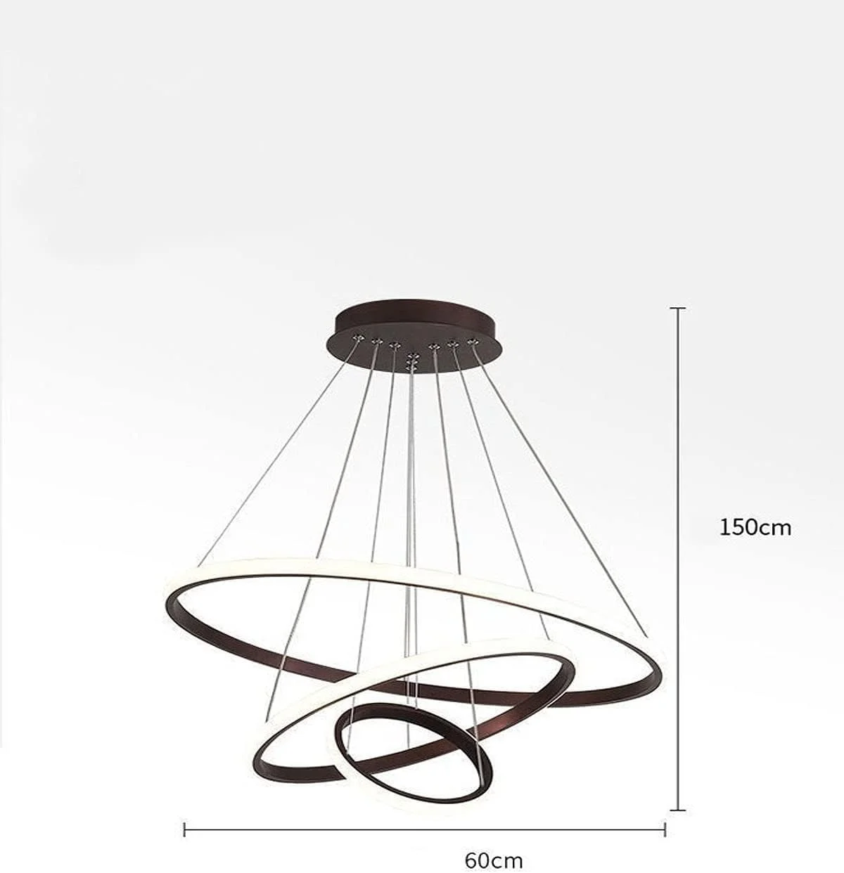 چراغ آویز مدرن و هوشمند C&C Home، لوستر LED سه حلقه ای، چراغ آویز سقفی دایره ای معاصر با قابلیت تنظیم نور و 3 رنگ در یک (سفید، گرم، طبیعی)، 60 وات