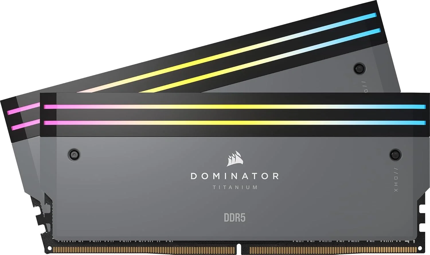 رم کامپیوتر دسکتاپ CORSAIR DOMINATOR TITANIUM RGB DDR5 با ظرفیت 96 گیگابایت (2x48GB) فرکانس 6000 مگاهرتز CL30-36-36-76 ولتاژ 1.40V AMD EXPO Intel XMP 3.0 - خاکستری (CMP96GX5M2B6000Z30)