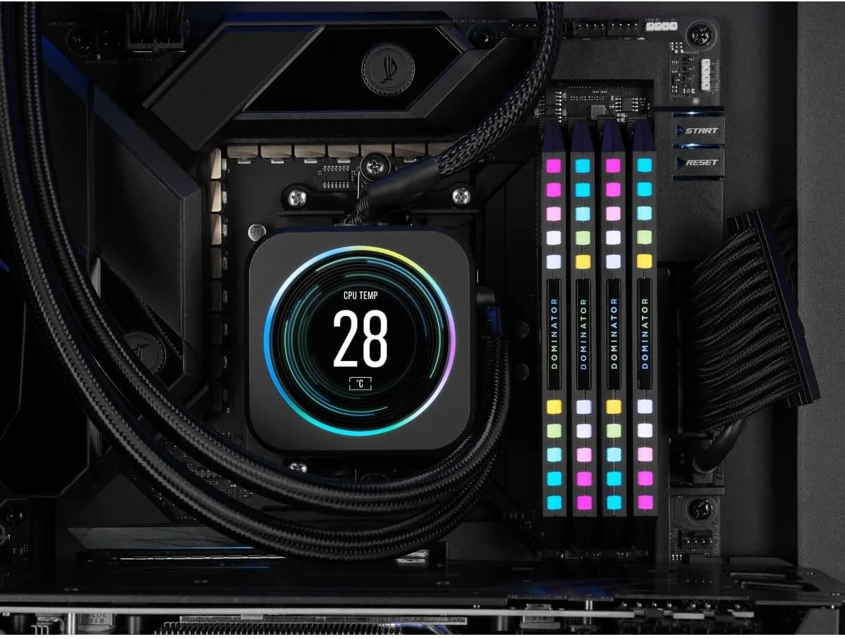رم کامپیوتر CORSAIR DOMINATOR PLATINUM RGB DDR5 با ظرفیت 64 گیگابایت (4x16GB) DDR5 5600 با تایمینگ CL36-36-36-76 و ولتاژ 1.25V، دارای AMD EXPO و Intel XMP - رنگ خاکستری