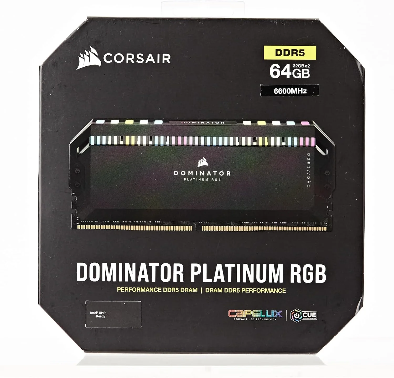 رم کامپیوتر Corsair DOMINATOR PLATINUM RGB DDR5 با ظرفیت 64 گیگابایت (2x32GB) و فرکانس 6600MHz CL32، سازگار با Intel XMP و iCUE - مشکی (CMT64GX5M2B6600C32)