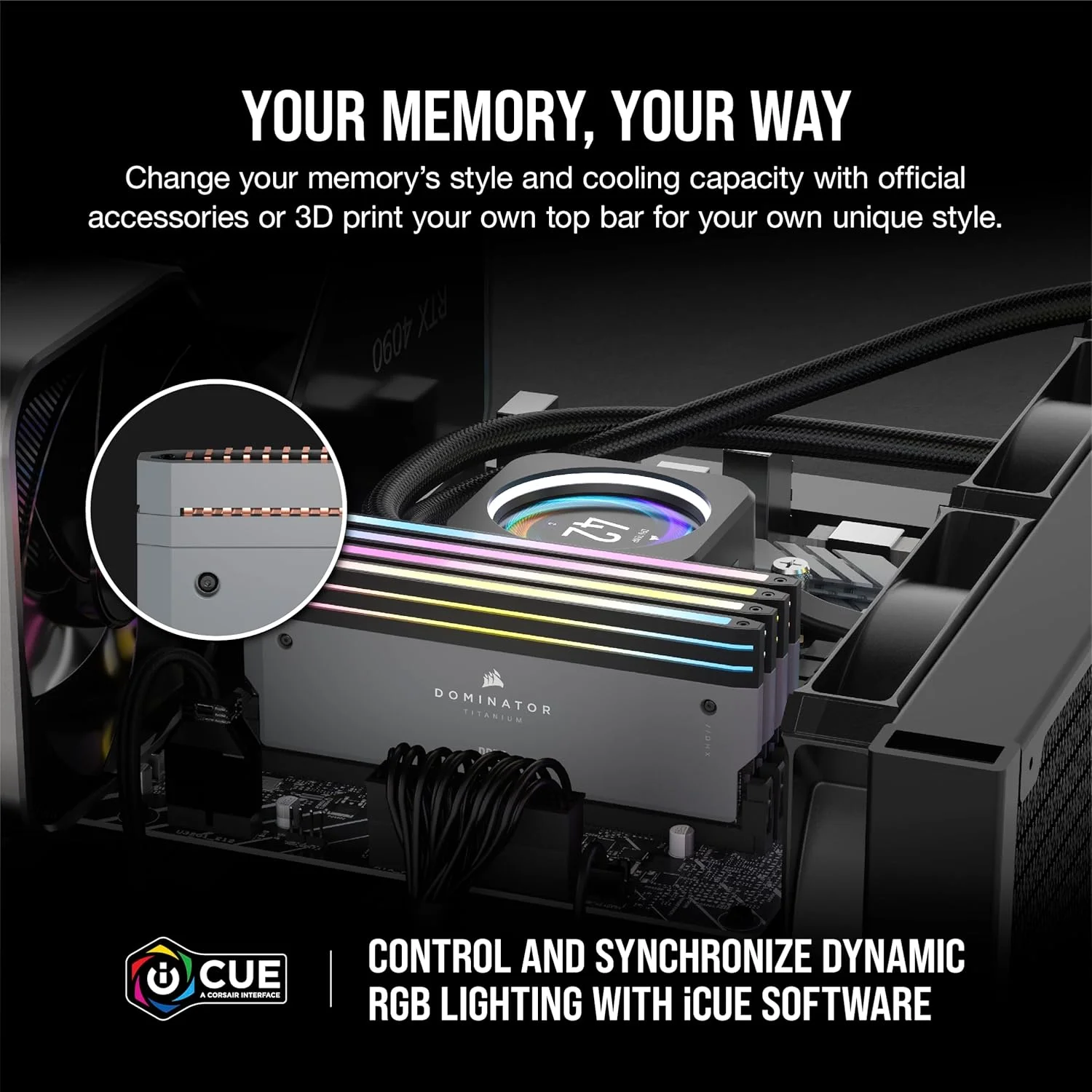 رم کامپیوتر دسکتاپ CORSAIR DOMINATOR TITANIUM RGB DDR5 با ظرفیت 96 گیگابایت (2x48GB) فرکانس 6000 مگاهرتز CL30-36-36-76 ولتاژ 1.40V AMD EXPO Intel XMP 3.0 - خاکستری (CMP96GX5M2B6000Z30)