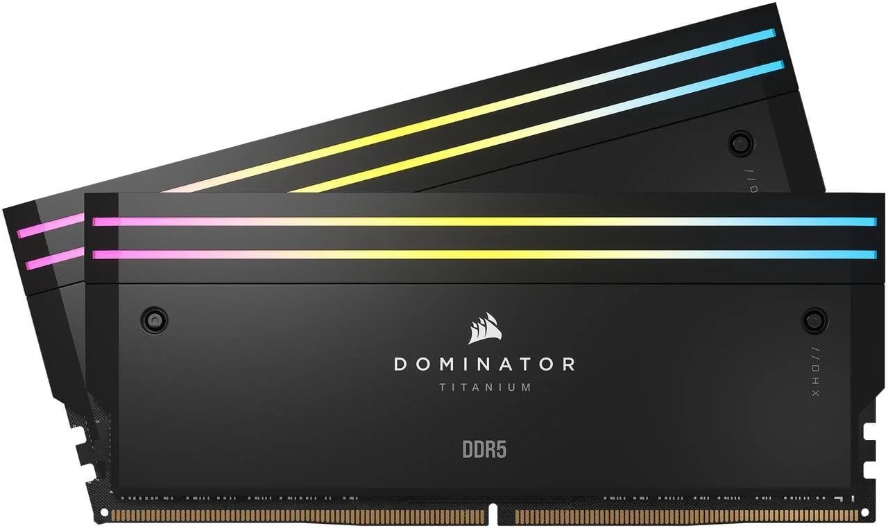 رم کامپیوتر دسکتاپ 96 گیگابایتی CORSAIR Dominator Titanium RGB DDR5 (2x48GB) 6800MHz CL40-50-50-110 1.4V Intel XMP 3.0 - مشکی (CMP96GX5M2B6800C40)