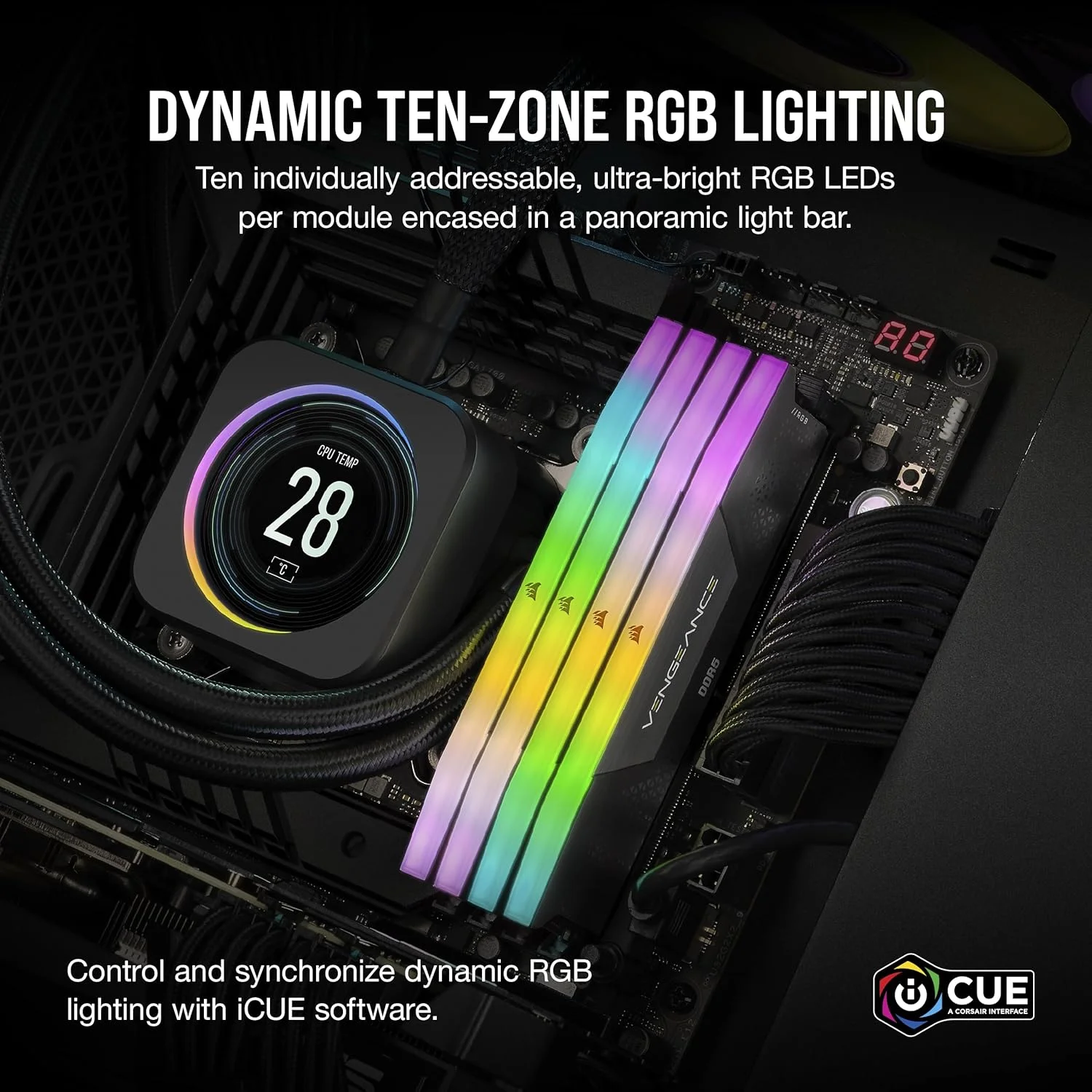 رم دسکتاپ 16 گیگابایتی CORSAIR VENGEANCE RGB DDR5 (تک کاناله 16 گیگابایت) DDR5 5600 CL40-40-40-77 1.25V Intel XMP - مشکی