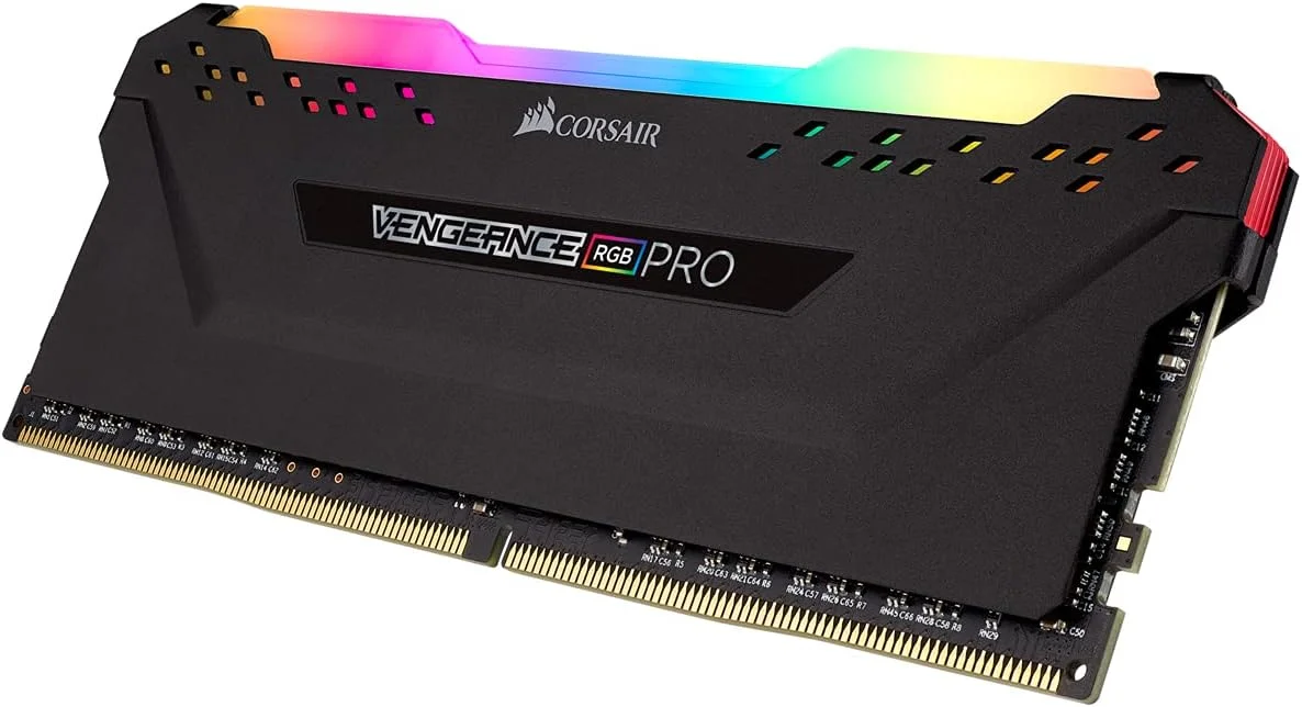 رم کورسیر VENGEANCE RGB PRO با ظرفیت 16 گیگابایت (تک کاناله 16 گیگابایتی) DDR4 3600 (PC4-28800) با تاخیر C18 و ولتاژ 1.35 ولت، بهینه شده برای AMD - مشکی