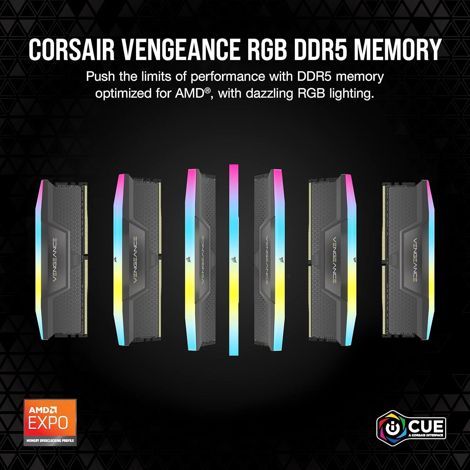 رم کامپیوتر CORSAIR VENGEANCE RGB DDR5 با ظرفیت 64 گیگابایت (2x32GB) و فرکانس 5600 مگاهرتز CL36 AMD EXPO سازگار با iCUE - خاکستری (CMH64GX5M2B5600Z36K)
