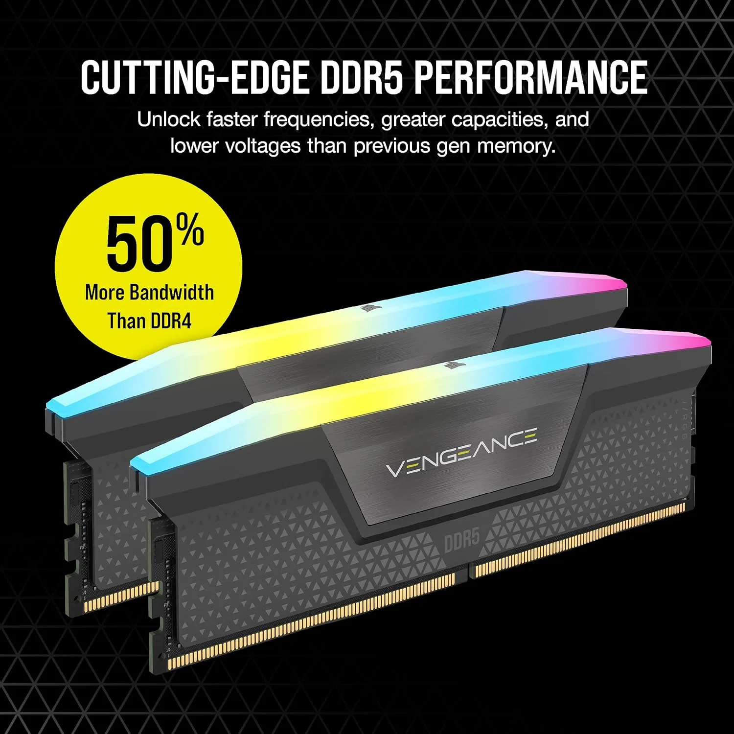 رم کامپیوتر CORSAIR VENGEANCE RGB DDR5 با ظرفیت 64 گیگابایت (2x32GB) و فرکانس 5600 مگاهرتز CL36 AMD EXPO سازگار با iCUE - خاکستری (CMH64GX5M2B5600Z36K)