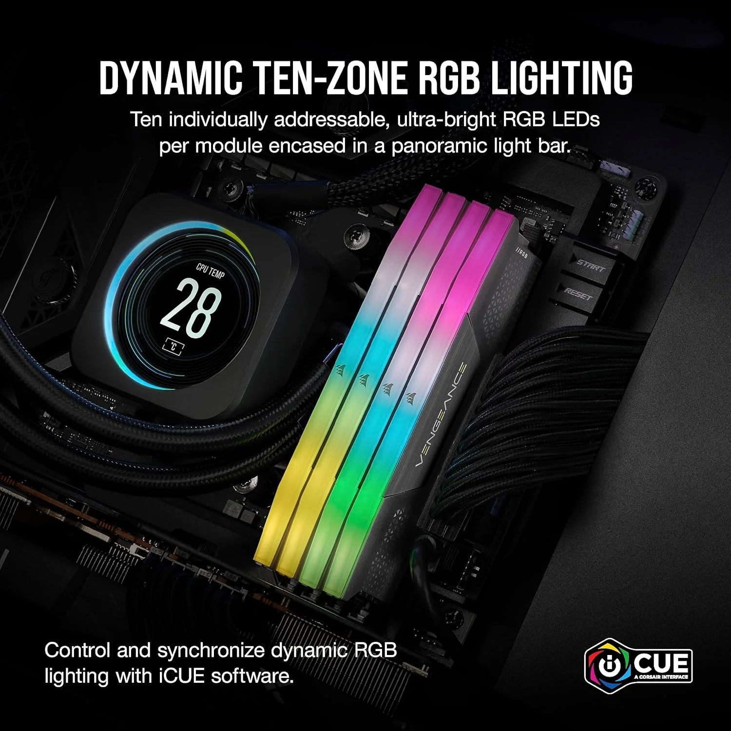 رم کامپیوتر CORSAIR VENGEANCE RGB DDR5 با ظرفیت 64 گیگابایت (2x32GB) و فرکانس 5600 مگاهرتز CL36 AMD EXPO سازگار با iCUE - خاکستری (CMH64GX5M2B5600Z36K)