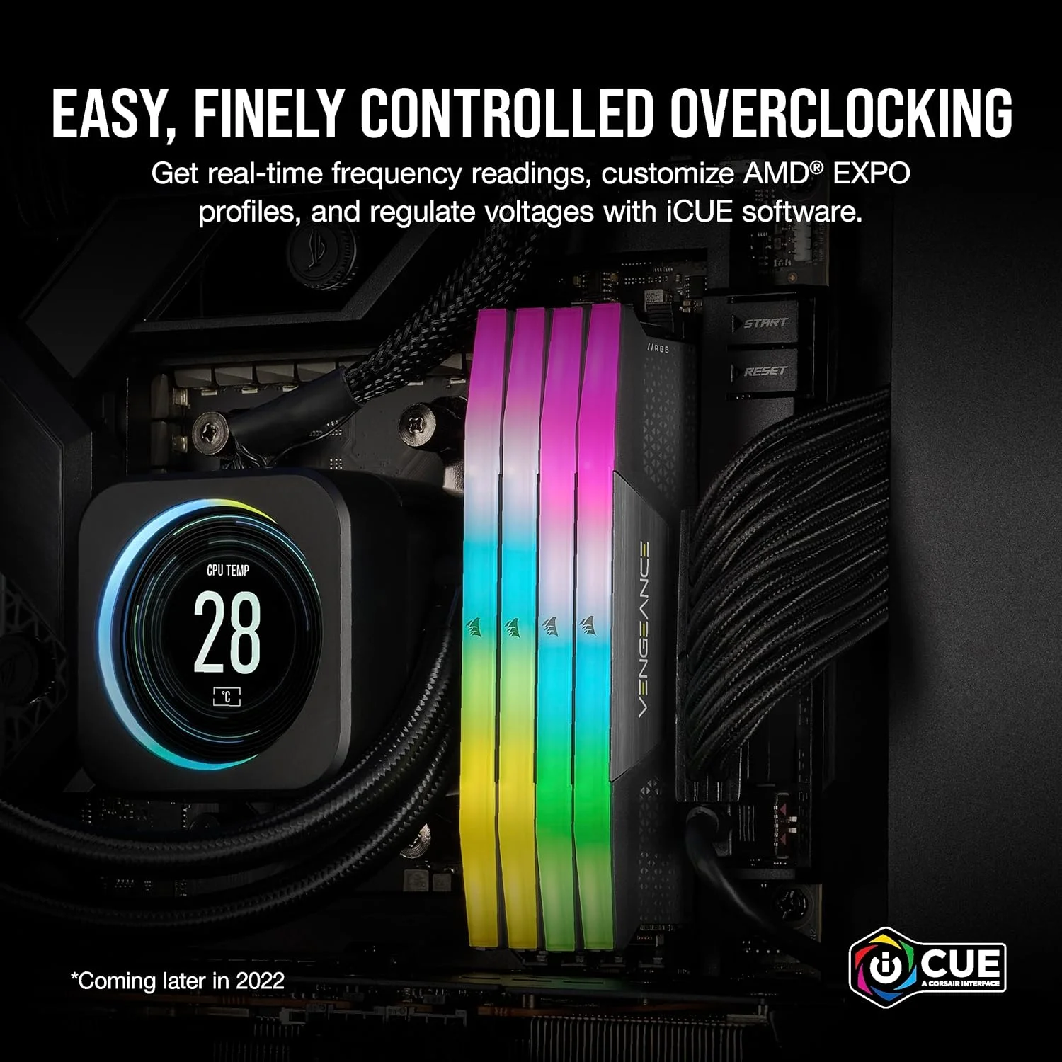 رم کامپیوتر CORSAIR VENGEANCE RGB DDR5 با ظرفیت 64 گیگابایت (2x32GB) و فرکانس 5600 مگاهرتز CL36 AMD EXPO سازگار با iCUE - خاکستری (CMH64GX5M2B5600Z36K)