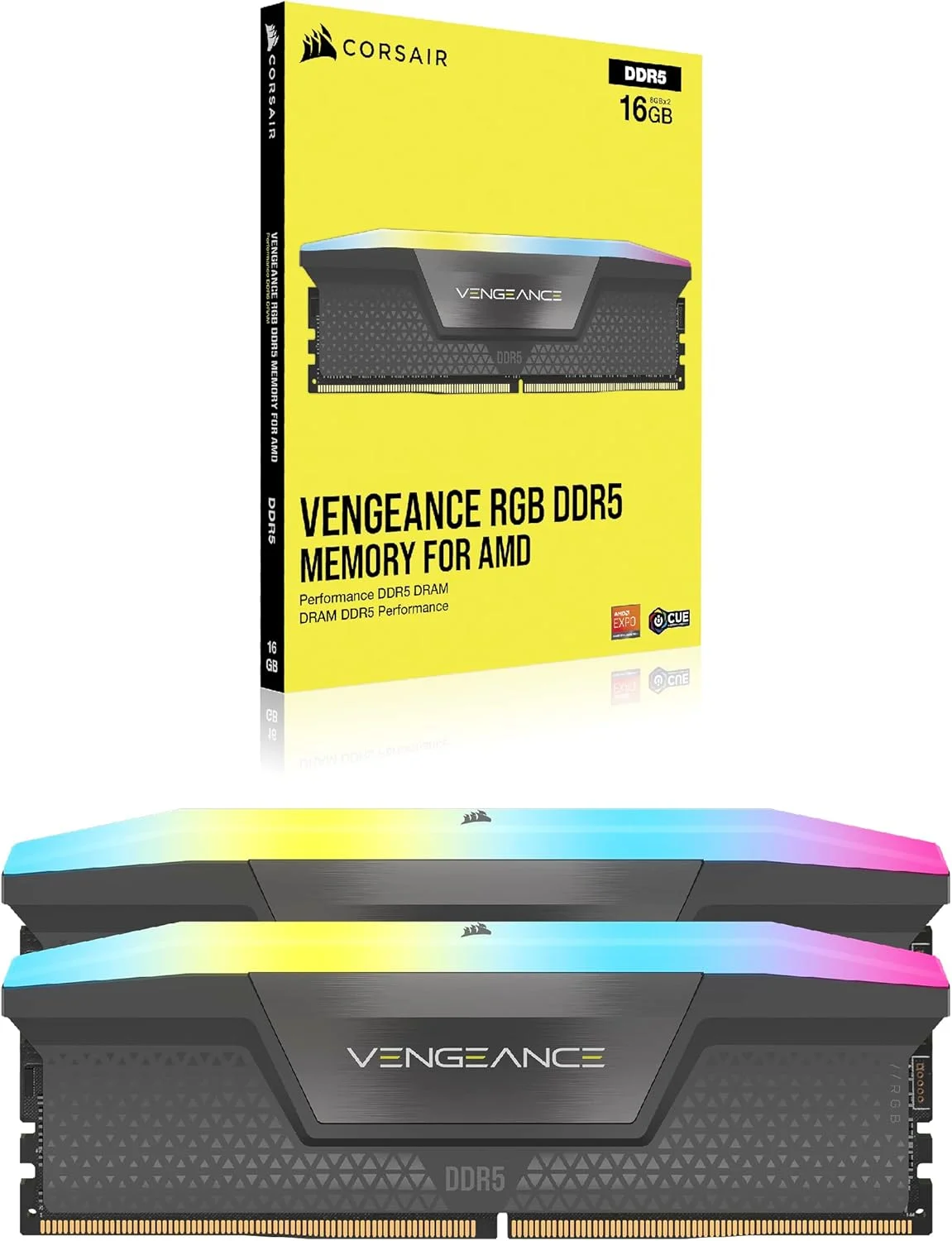 رم کامپیوتر CORSAIR VENGEANCE RGB DDR5 با ظرفیت 64 گیگابایت (2x32GB) و فرکانس 5600 مگاهرتز CL36 AMD EXPO سازگار با iCUE - خاکستری (CMH64GX5M2B5600Z36K)