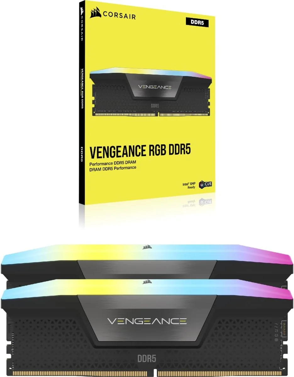 رم کامپیوتر DDR5 48 گیگابایتی (2x24 گیگابایت) 7000 مگاهرتز CL40 Corsair VENGEANCE RGB، سازگار با Intel XMP iCUE - مشکی (CMH48GX5M2B7000C40)