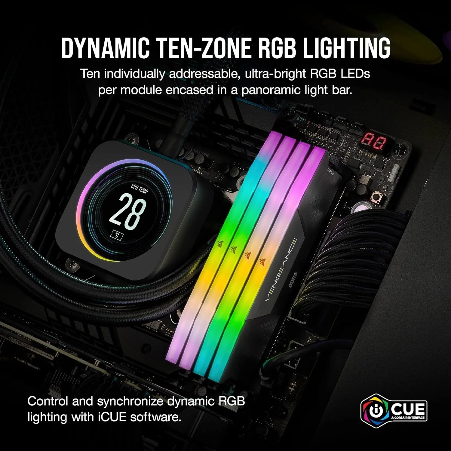 رم کامپیوتر دسکتاپ CORSAIR Vengeance RGB DDR5 با ظرفیت 96 گیگابایت (2x48GB) و فرکانس 6800 مگاهرتز CL34-42-42-110 1.4V Intel XMP 3.0 - مشکی (CMH96GX5M2B6800C34) رم کامپیوتر دسکتاپ CORSAIR Vengeance RGB DDR5 با ظرفیت 96 گیگابایت (2x48GB) و فرکانس 6800 مگاهرتز CL34-42-42-110 1.4V Intel XMP 3.0 - مشکی (CMH96GX5M2B6800C34)