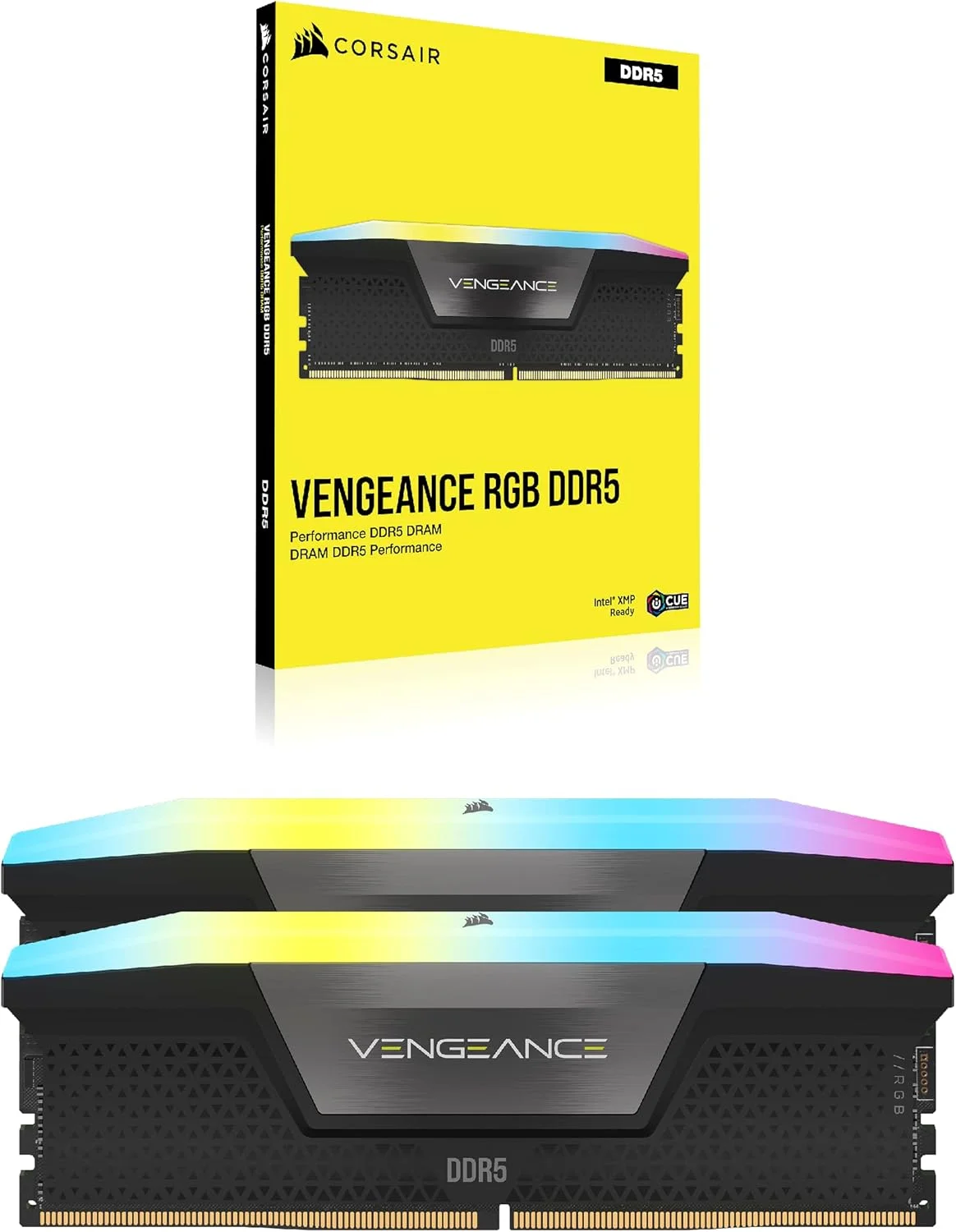 رم دسکتاپ کرسیر Vengeance RGB DDR5 32GB (2x16GB) 6000MHz C36 بهینه شده برای اینتل (نورپردازی RGB ده ناحیه‌ای پویا، تنظیم ولتاژ داخلی، پروفایل‌های XMP 3.0 سفارشی، زمان پاسخ‌دهی سریع) مشکی