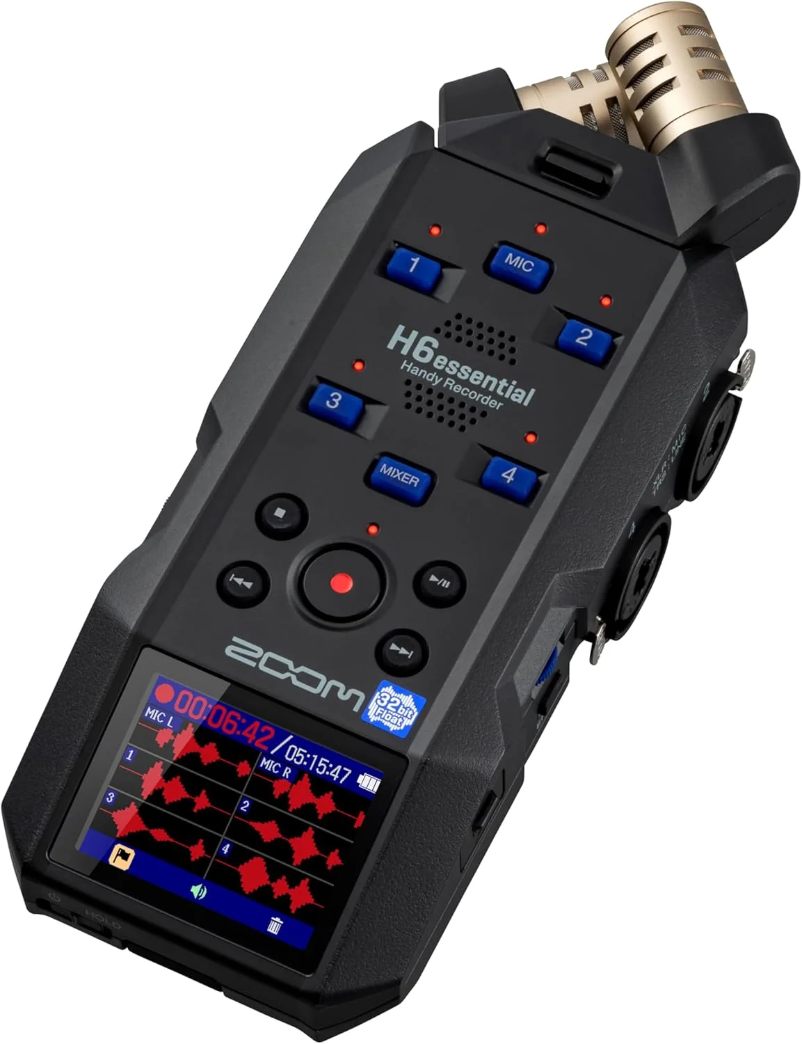 ضبط کننده قابل حمل 6 ترک Zoom H6essential با شناور 32 بیتی، قابلیت دسترسی، میکروفون های استریو، 4 ورودی XLR/TRS، ضبط بر روی کارت SD، رابط صوتی USB، برای نوازندگان، پادکسترها، فیلمسازان