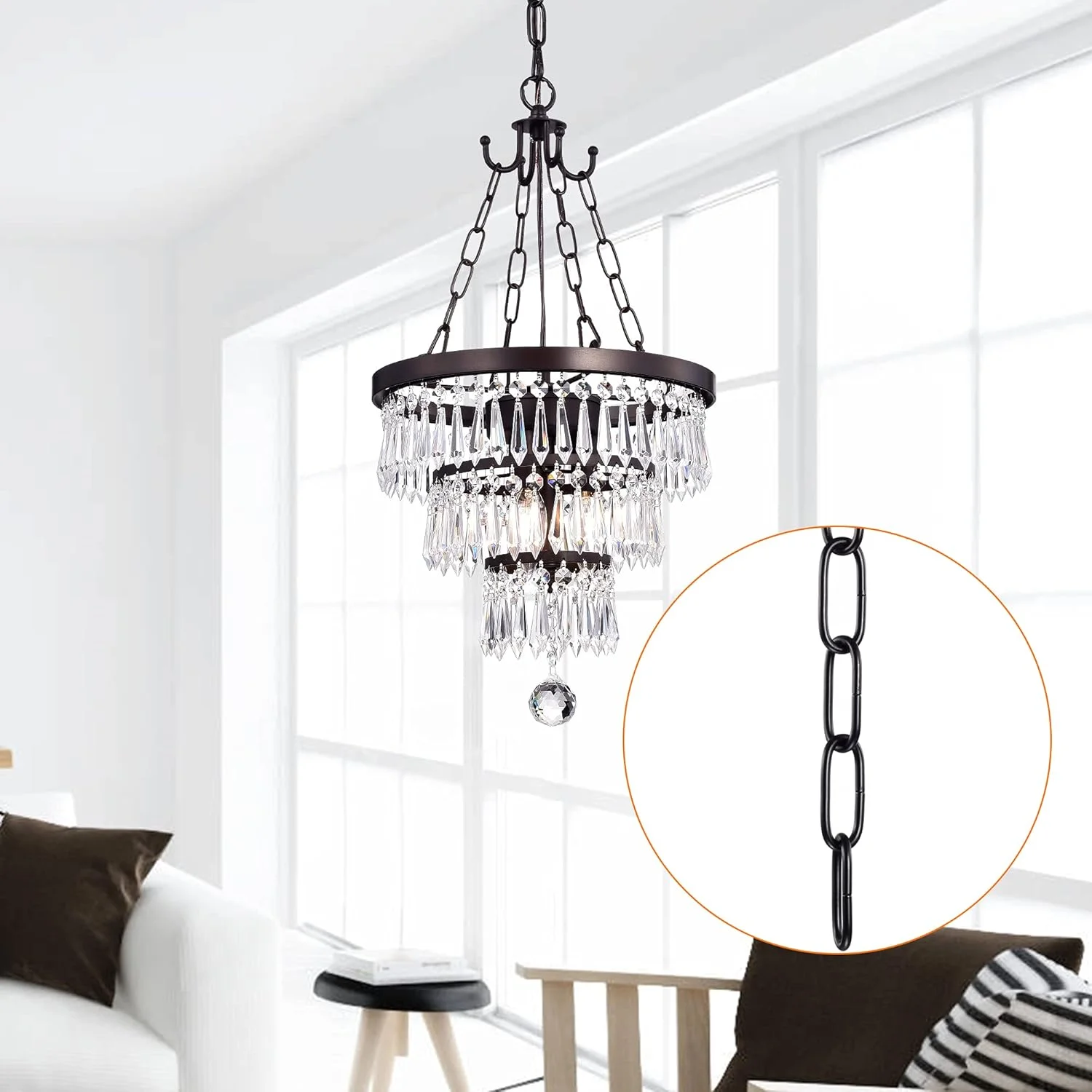 زنجیر لوستر فلزی مشکی Mr.Color Lighting - اتصالات سنگین برای چراغ های آویز، لوسترها و چراغ های آویز زنجیری - لوازم جانبی 1.8 متری