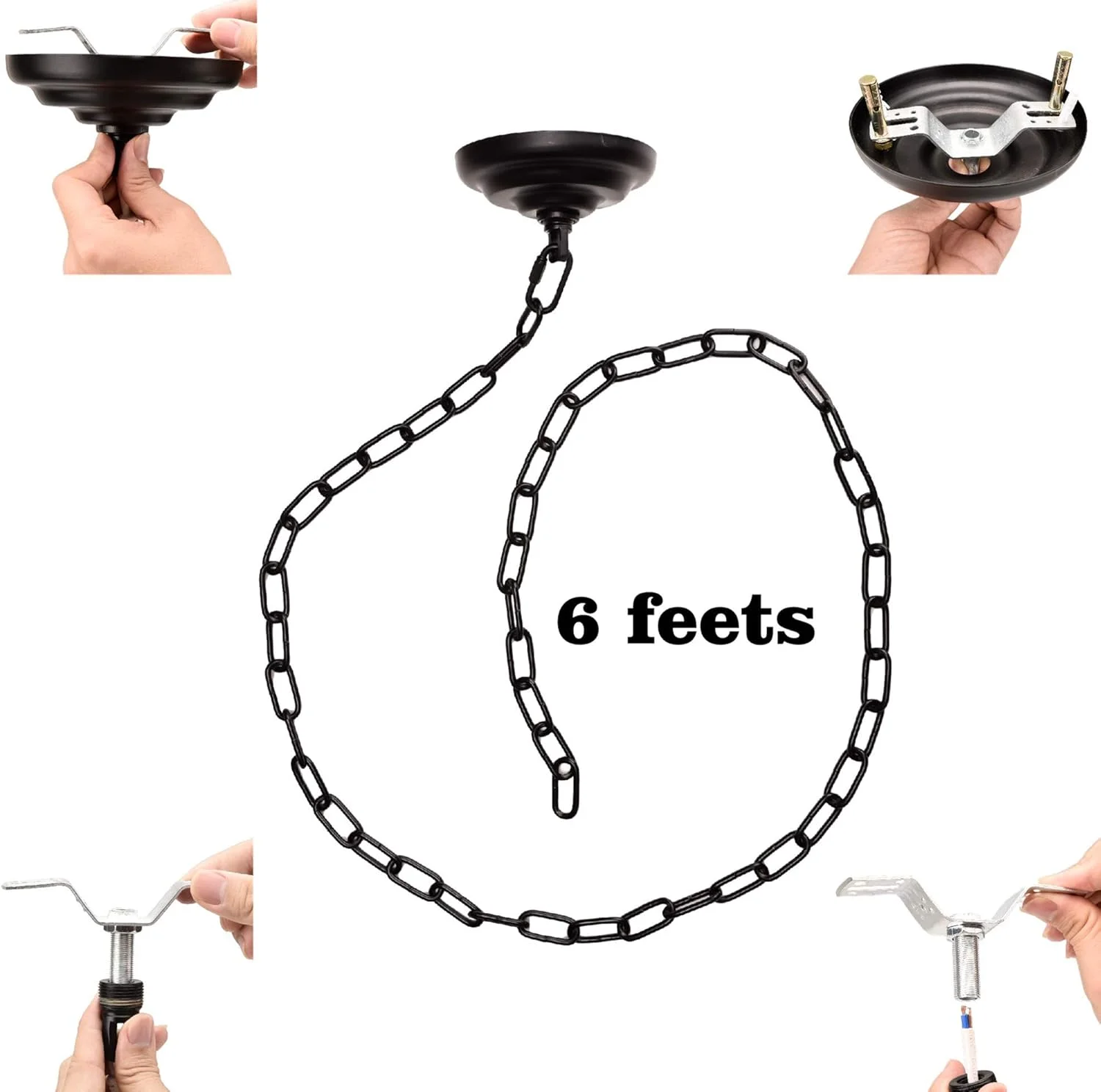 ست سایبان سنگین Kocent و زنجیر 1.8 متری برای لوستر یا چراغ آویز، حداکثر وزن 22.6 کیلوگرم، قطر 12.7 سانتی متر، مشکی وینتیج (مشکی1)