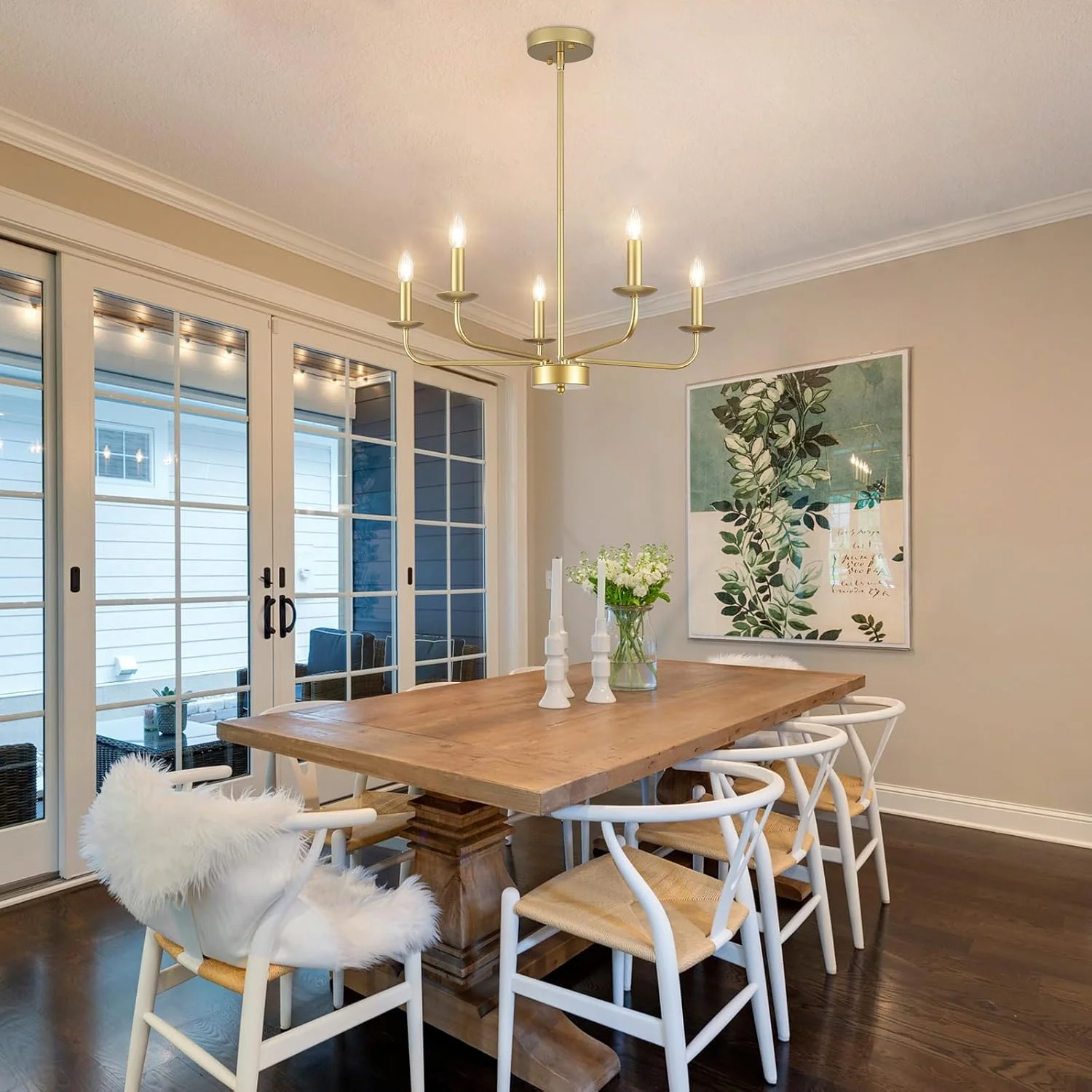 لوستر آویز طلایی وینتیج 5 شاخه QAREHL، چراغ سقفی روستیک برای اتاق نشیمن، اتاق غذاخوری، اتاق خواب، آشپزخانه، پایه E14، دیمر پذیر، ارتفاع قابل تنظیم، 24x61 سانتی متر