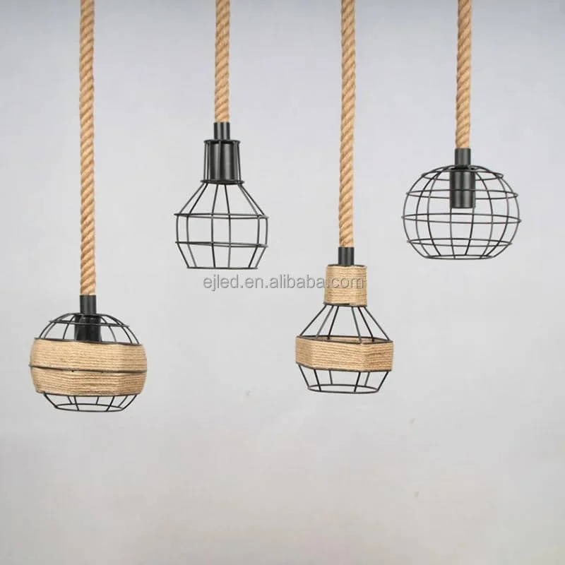چراغ آویز سبدی کوچک، چراغ های آویز رزینی، چراغ های طنابی کنفی مدرن مشکی برای اتاق نشیمن، چراغ های مطالعه لوستر. چراغ آویز به سبک طناب کنفی، چراغ آویز طناب کنفی، لوستر صنعتی