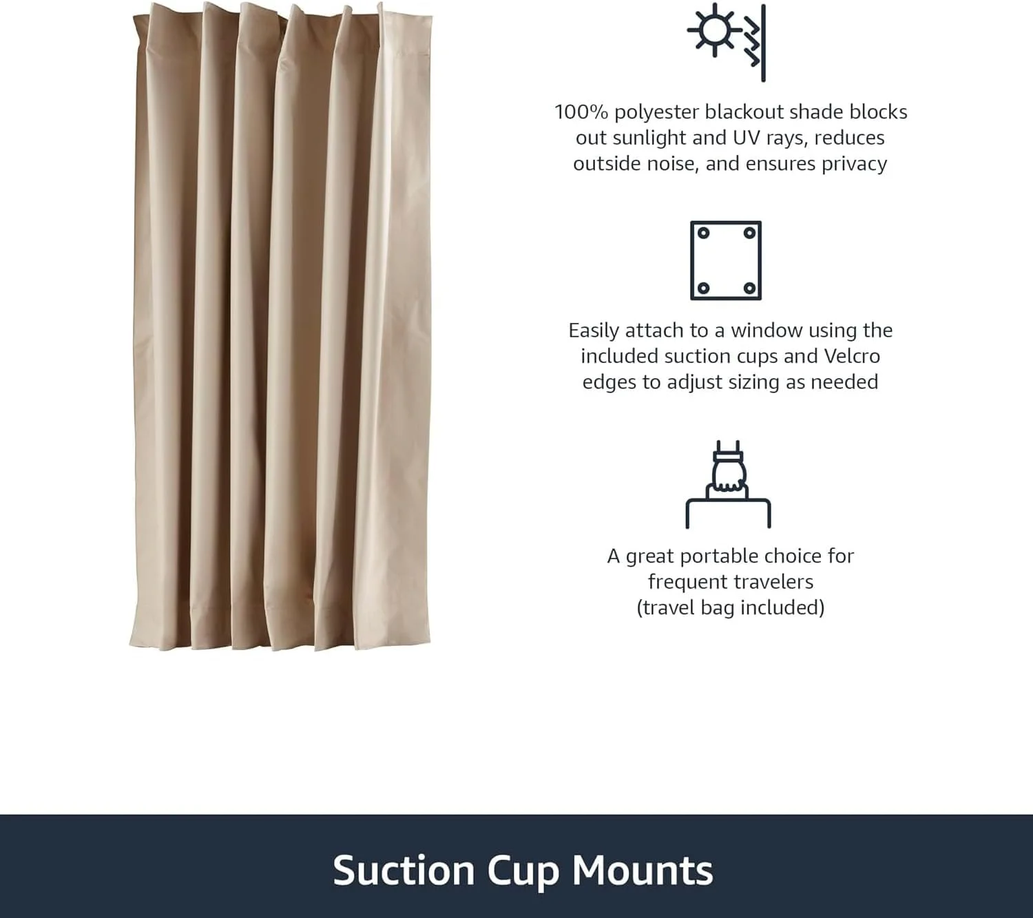 پرده بلک اوت NALACAL، پرده های بلک اوت قابل حمل پنجره با فنجان های مکش، پرده تاشو بدون نیاز به سوراخ کاری برای مسافرت و منزل (بژ، 130 x 200 سانتی متر)