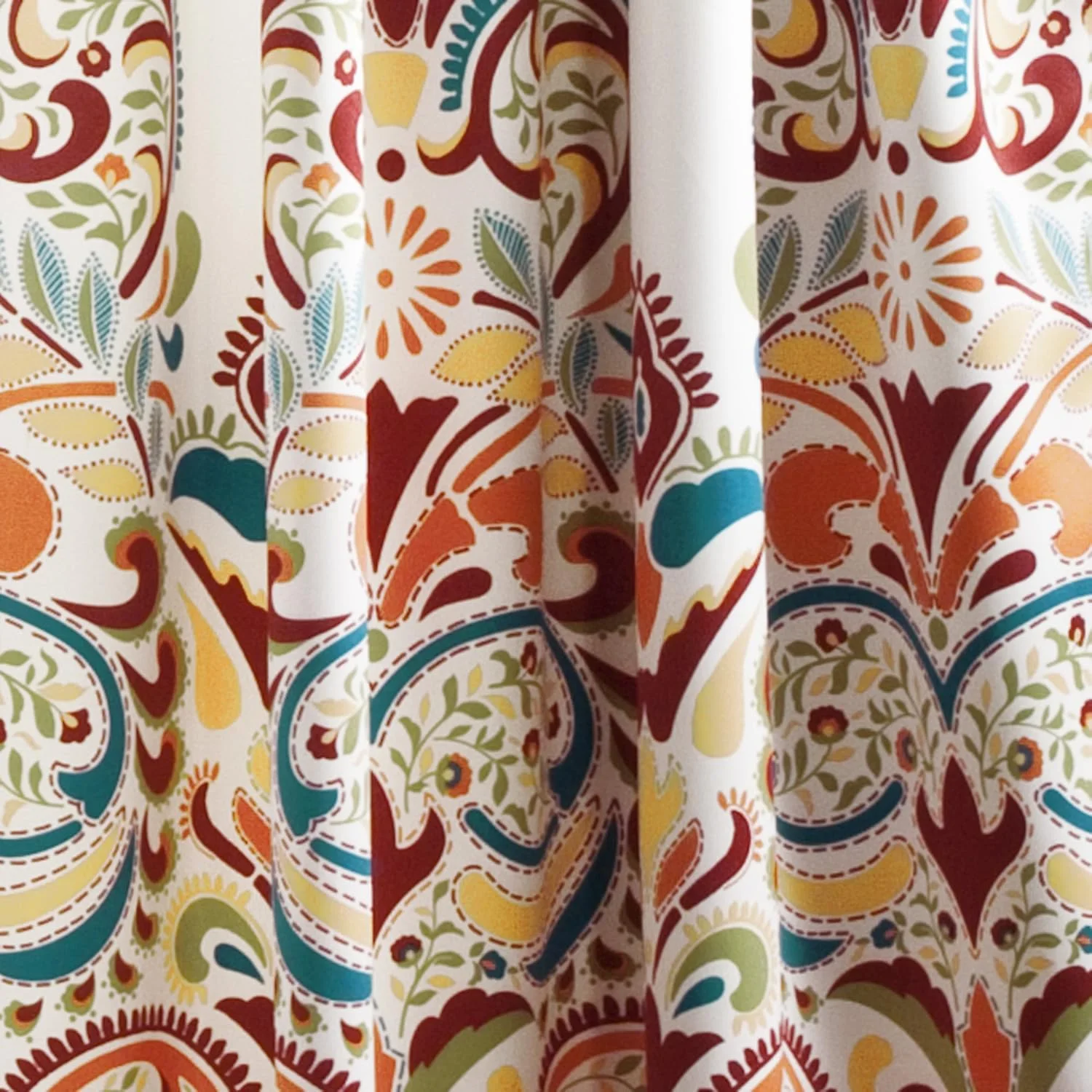 پرده های لوکس دکور طرح کلارا، طرح بته جقه، سبک بوهمی، پنل پرده پنجره تاریک کننده اتاق برای نشیمن، ناهارخوری، اتاق خواب (جفت)، 52 اینچ عرض × 84 اینچ طول، فیروزه ای و نارنگی