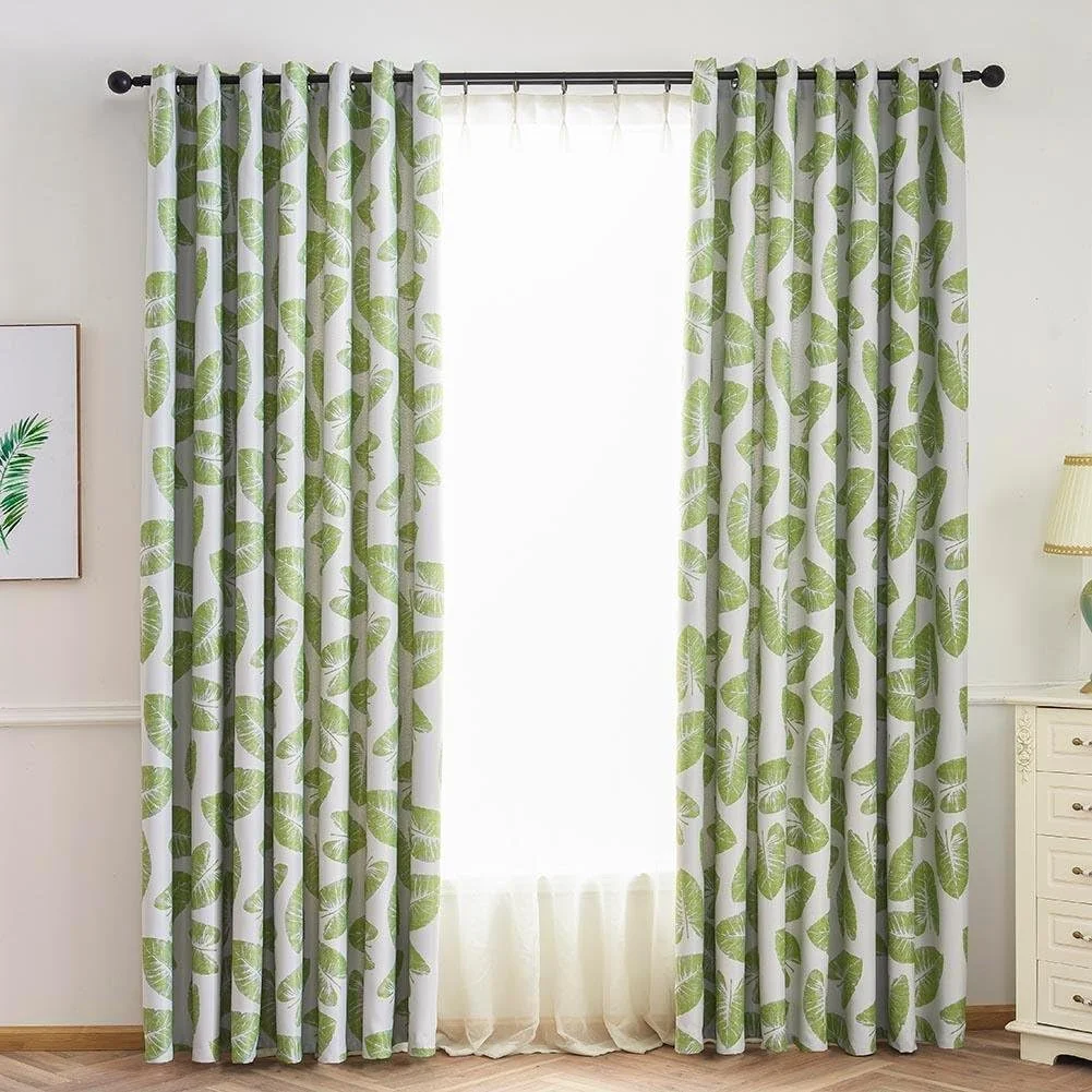 پرده پنجره ای مسدود کننده نور Nellnissa طرح برگ موز، ابعاد 1 در 2.5 متر (سبز)