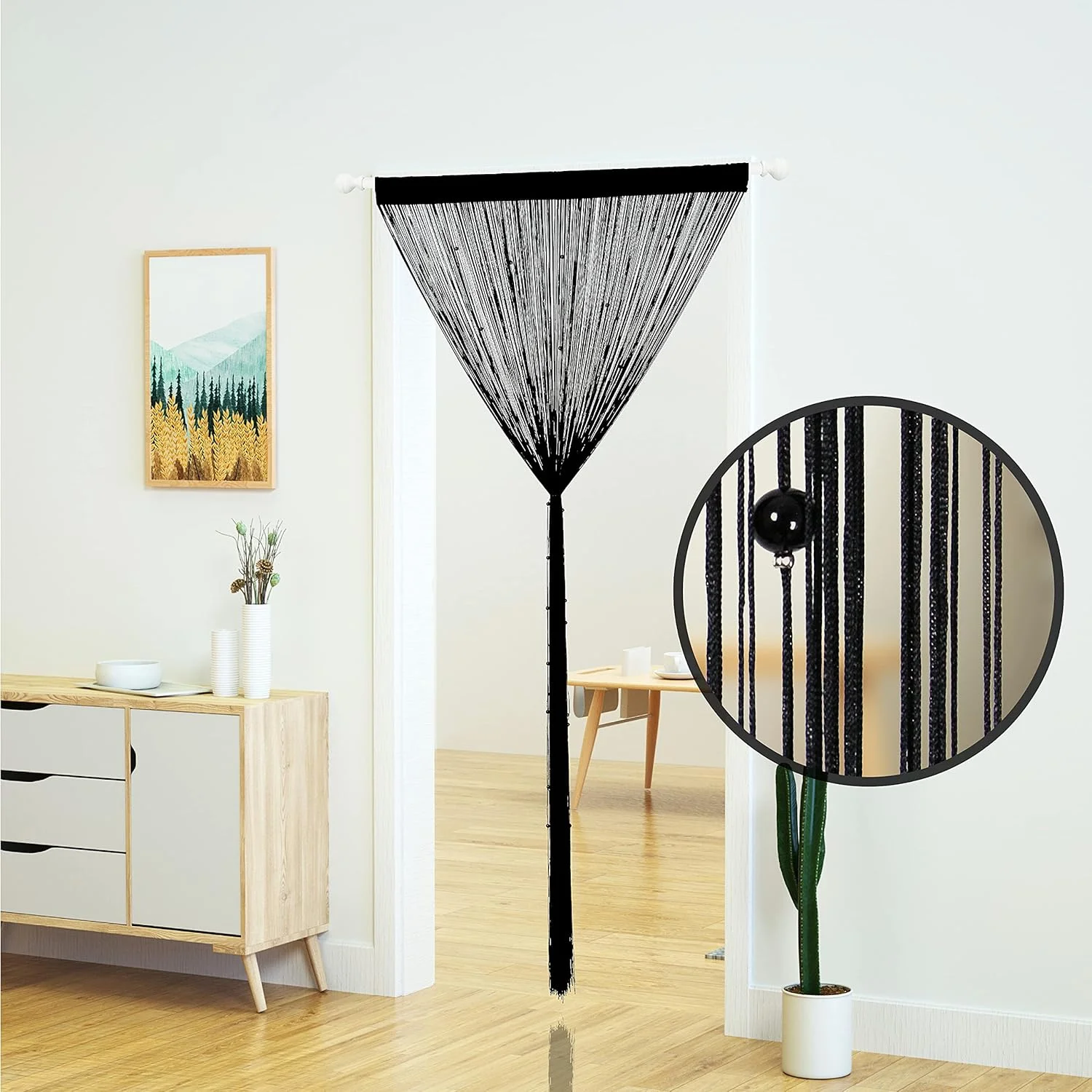 پرده مهره ای درب YaoYue، پرده های نخی برای ورودی در، منگوله های آویز مهره ای، حاشیه، تقسیم کننده اتاق هیپی، پنجره، راهرو، ورودی، دیوار، کمد، دکور حریم خصوصی اتاق خواب (100×200 سانتی متر، مشکی)