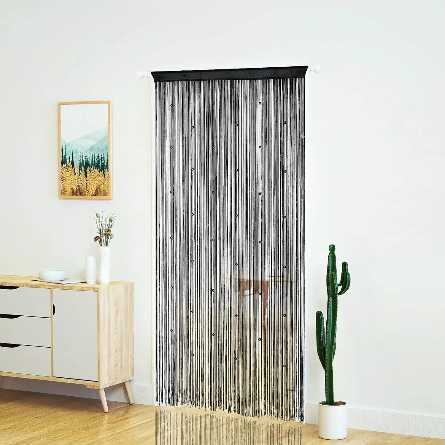 پرده مهره ای درب YaoYue، پرده های نخی برای ورودی در، منگوله های آویز مهره ای، حاشیه، تقسیم کننده اتاق هیپی، پنجره، راهرو، ورودی، دیوار، کمد، دکور حریم خصوصی اتاق خواب (100×200 سانتی متر، مشکی)