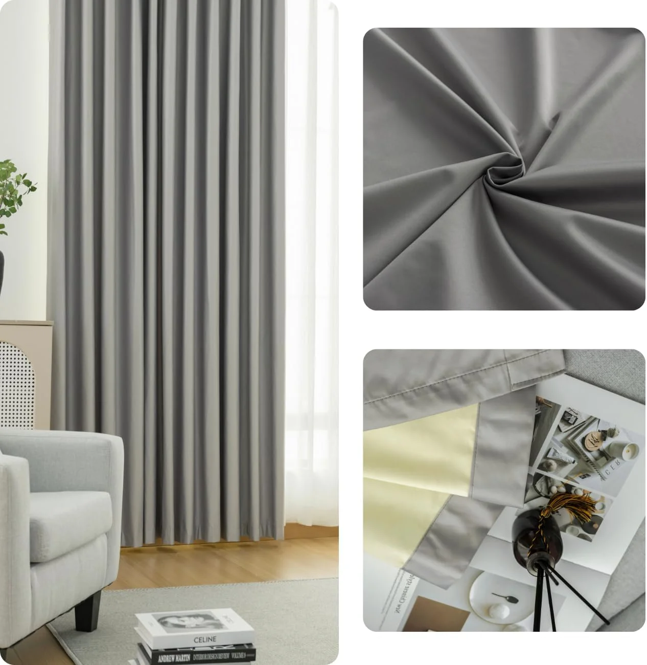 پرده بلک اوت THS برای اتاق خواب، 2 تکه (خاکستری تیره، 300 x 270 سانتی متر)