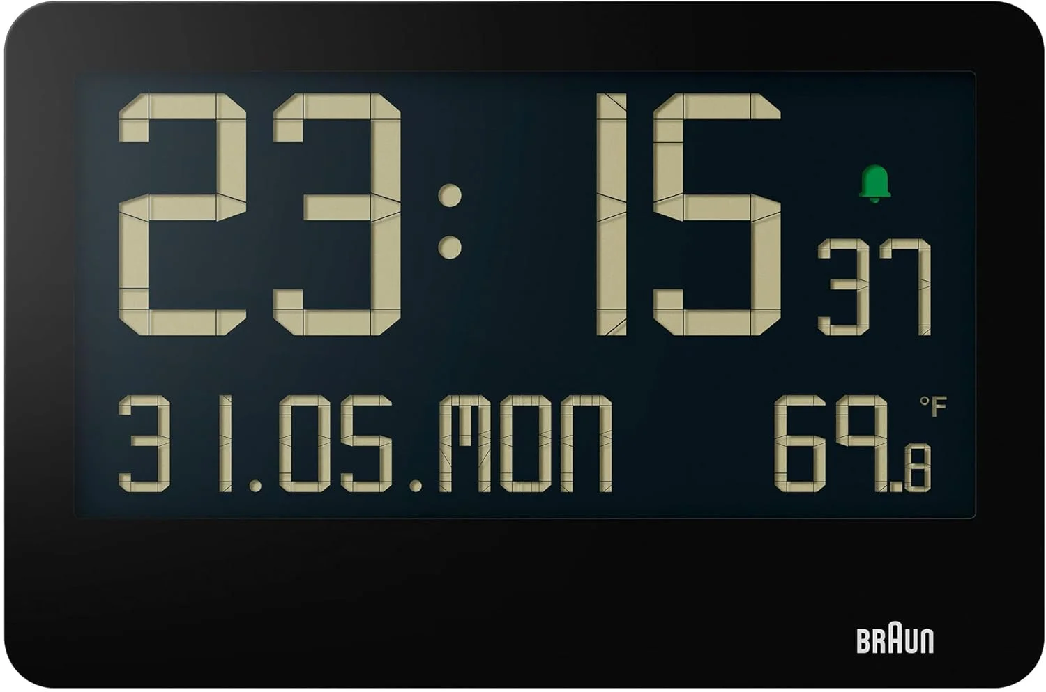 ساعت دیواری دیجیتال براون با نمایش دمای داخلی، تاریخ، روز هفته، صفحه نمایش LCD بزرگ معکوس، تنظیم سریع، زنگ هشدار بوقی مشکی، مدل BC14B. ساعت دیواری دیجیتال براون با نمایش دمای داخلی، تاریخ، روز هفته، صفحه نمایش LCD بزرگ معکوس، تنظیم سریع، زنگ هشدار بوقی مشکی، مدل BC14B.