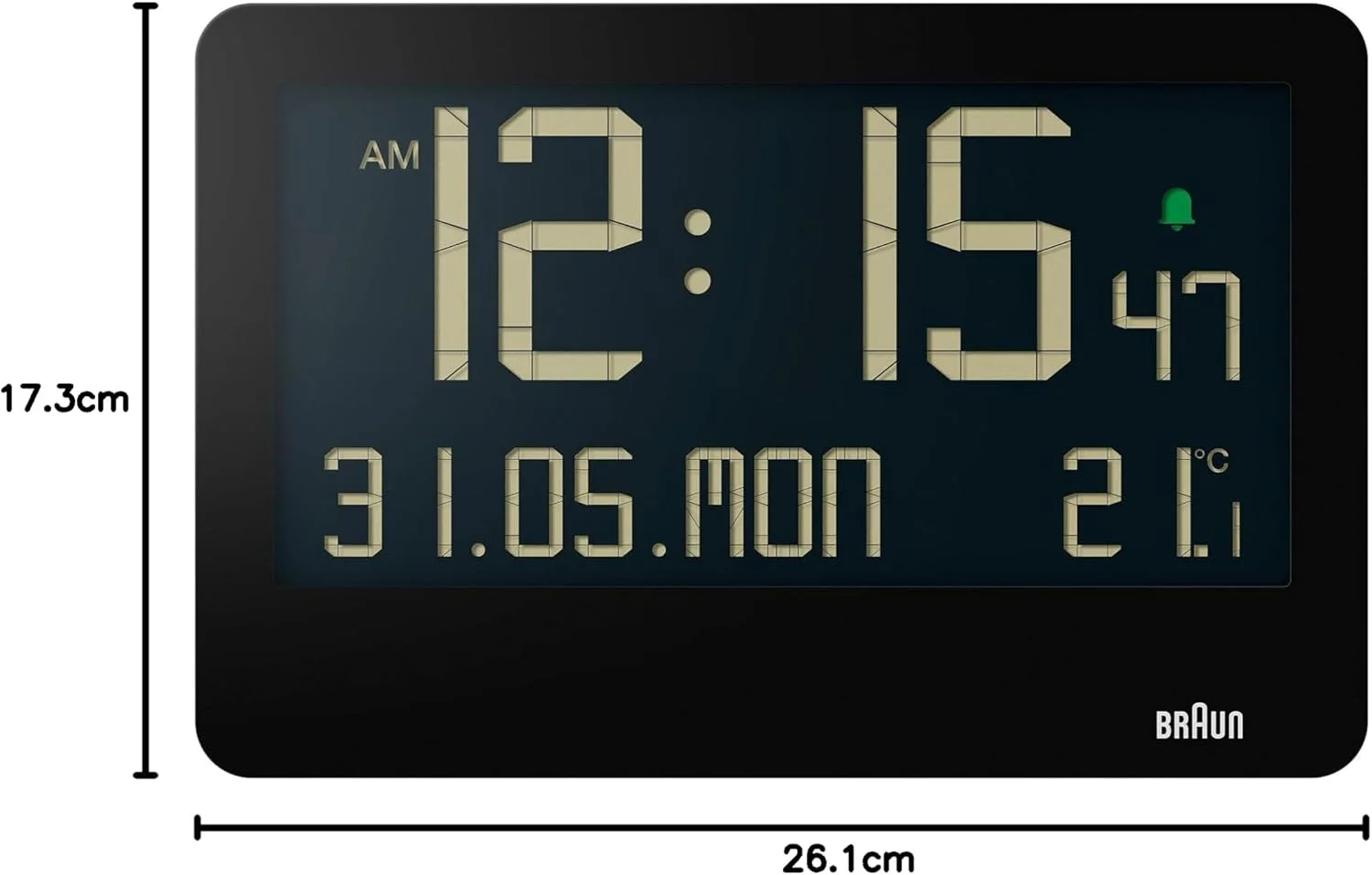 ساعت دیواری دیجیتال براون با نمایش دمای داخلی، تاریخ، روز هفته، صفحه نمایش LCD بزرگ معکوس، تنظیم سریع، زنگ هشدار بوقی مشکی، مدل BC14B. ساعت دیواری دیجیتال براون با نمایش دمای داخلی، تاریخ، روز هفته، صفحه نمایش LCD بزرگ معکوس، تنظیم سریع، زنگ هشدار بوقی مشکی، مدل BC14B.