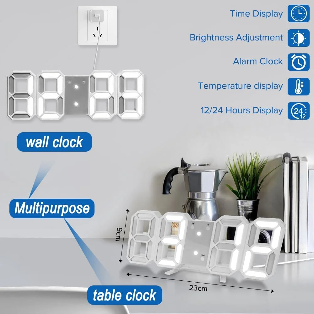 ساعت زنگ دار دیجیتال Necomi، ساعت دیواری LED سه بعدی با روشنایی خودکار، ساعت زنگ دار رومیزی LED با نور شب، نمایشگر زمان 12/24 ساعته، نمایشگر تاریخ و دما برای دکوراسیون مدرن منزل ساعت زنگ دار دیجیتال Necomi، ساعت دیواری LED سه بعدی با روشنایی خودکار، ساعت زنگ دار رومیزی LED با نور شب، نمایشگر زمان 12/24 ساعته، نمایشگر تاریخ و دما برای دکوراسیون مدرن منزل