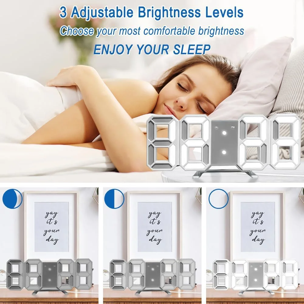 ساعت زنگ دار دیجیتال Necomi، ساعت دیواری LED سه بعدی با روشنایی خودکار، ساعت زنگ دار رومیزی LED با نور شب، نمایشگر زمان 12/24 ساعته، نمایشگر تاریخ و دما برای دکوراسیون مدرن منزل ساعت زنگ دار دیجیتال Necomi، ساعت دیواری LED سه بعدی با روشنایی خودکار، ساعت زنگ دار رومیزی LED با نور شب، نمایشگر زمان 12/24 ساعته، نمایشگر تاریخ و دما برای دکوراسیون مدرن منزل