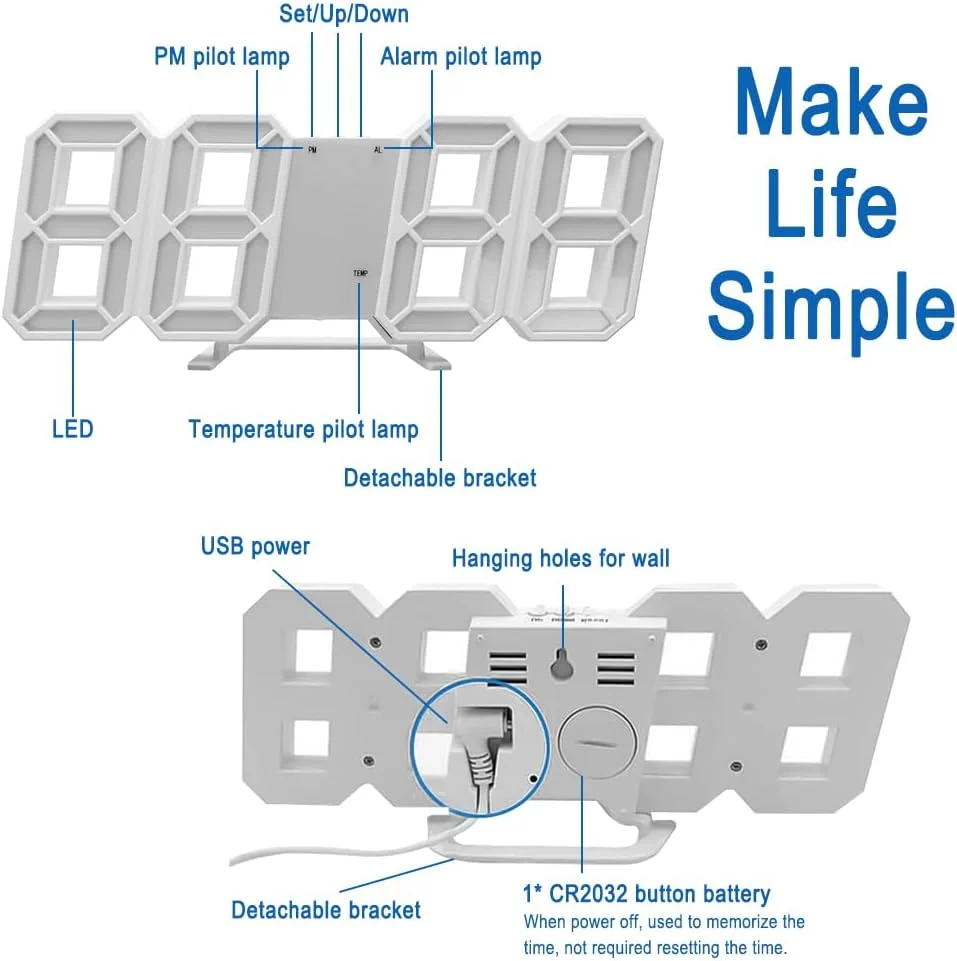 ساعت زنگ دار دیجیتال Necomi، ساعت دیواری LED سه بعدی با روشنایی خودکار، ساعت زنگ دار رومیزی LED با نور شب، نمایشگر زمان 12/24 ساعته، نمایشگر تاریخ و دما برای دکوراسیون مدرن منزل ساعت زنگ دار دیجیتال Necomi، ساعت دیواری LED سه بعدی با روشنایی خودکار، ساعت زنگ دار رومیزی LED با نور شب، نمایشگر زمان 12/24 ساعته، نمایشگر تاریخ و دما برای دکوراسیون مدرن منزل