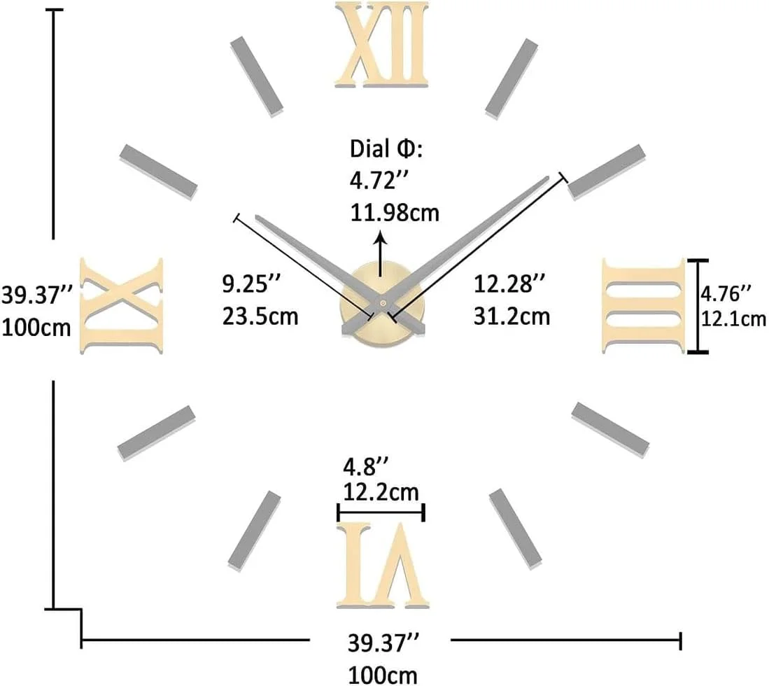ساعت دیواری بزرگ بدون قاب Vangold، دکوراسیون DIY، ساعت دیواری سه بعدی مدرن و بی صدا برای اتاق نشیمن، خانه و دفتر